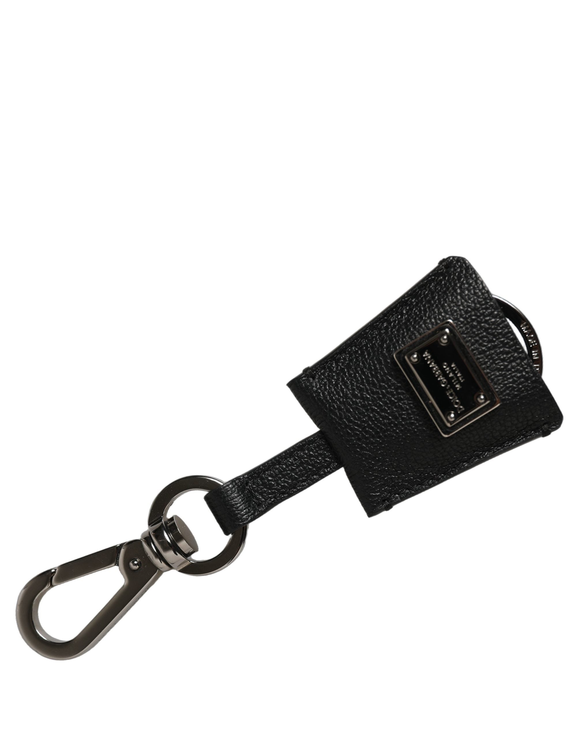 Dolce & Gabbana Black Dauphine Leather Keyring - Timeless Luxury