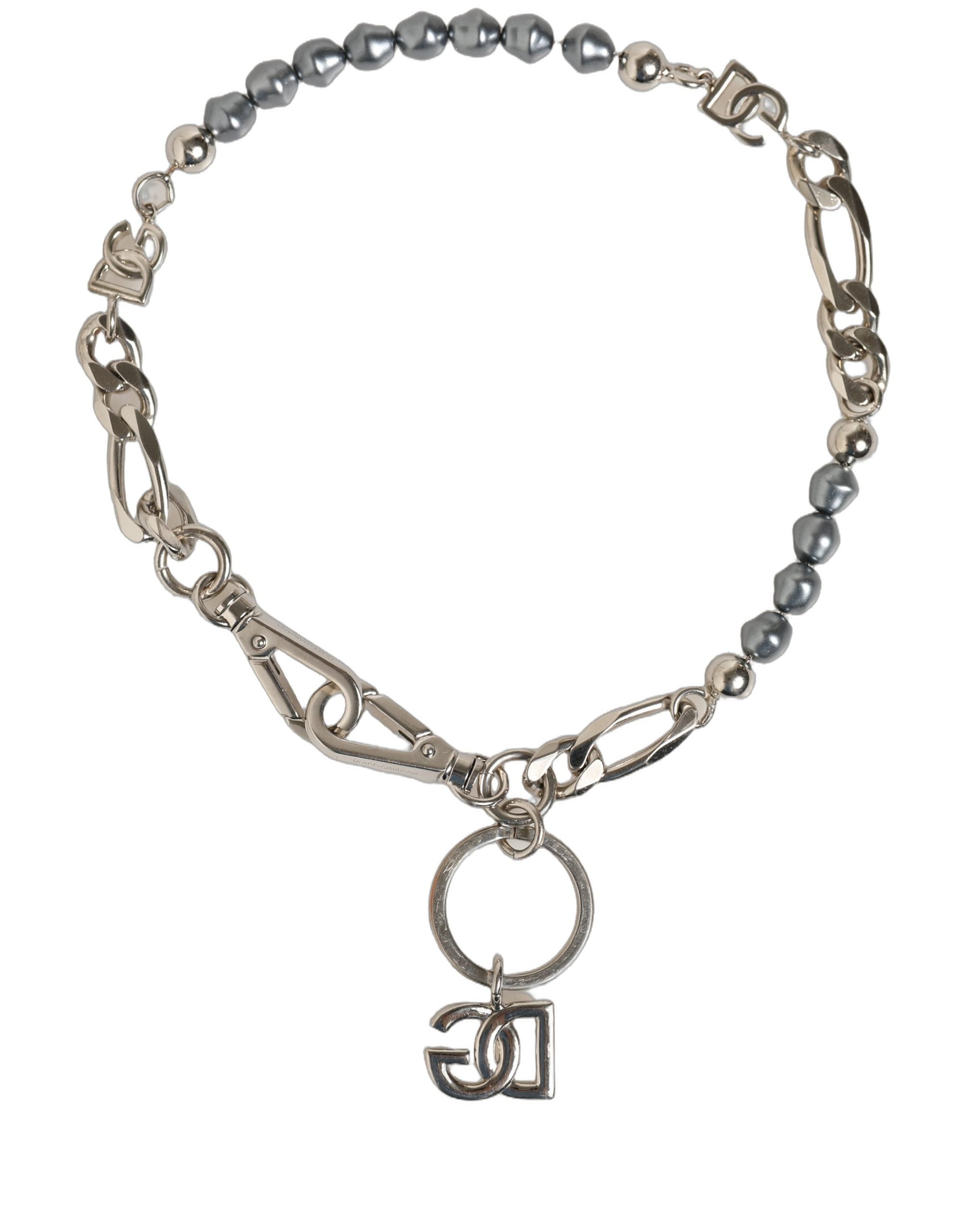 Dolce & Gabbana Silver Tone DG Logo Pendant Necklace