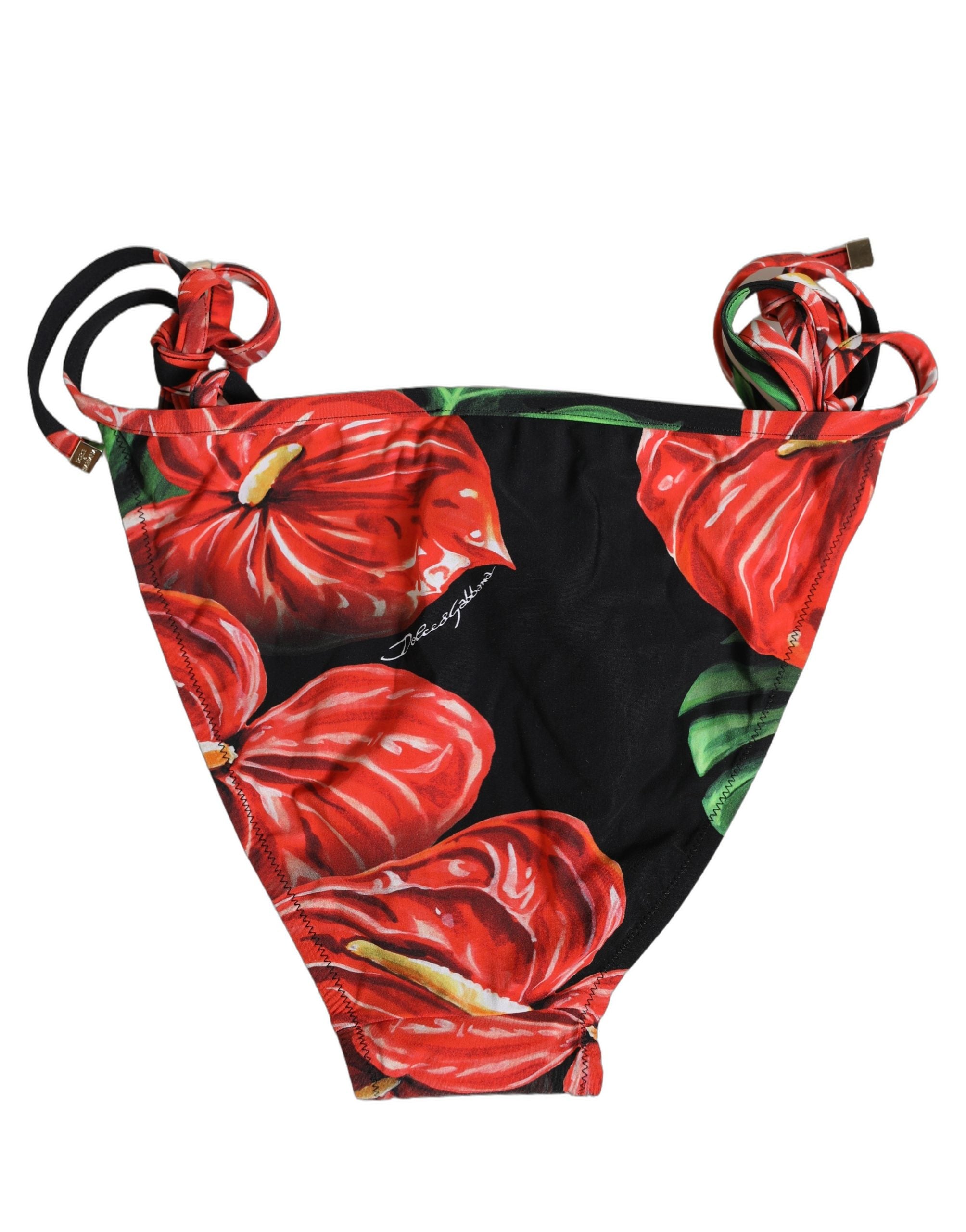 Dolce & Gabbana Black Floral Print Bikini Bottom - Luxury Swimwear