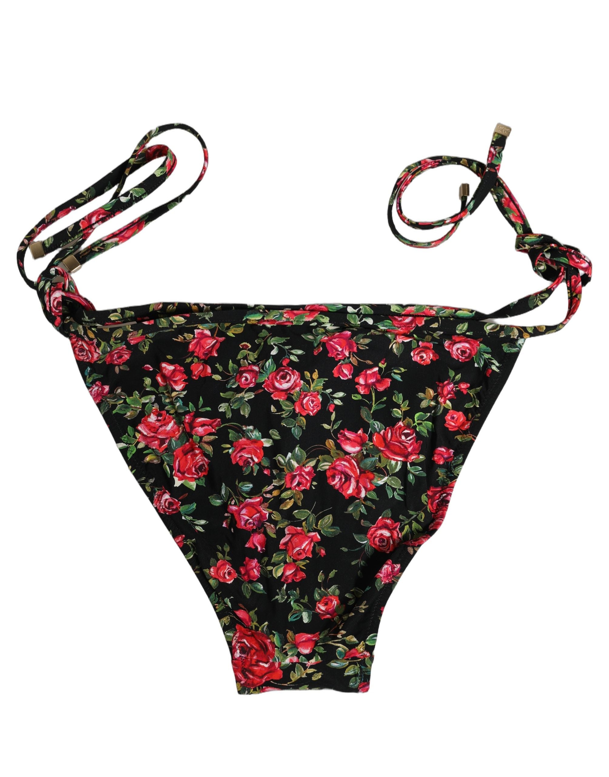 Dolce & Gabbana Black Floral Print Bikini Bottom - Luxury Swimwear