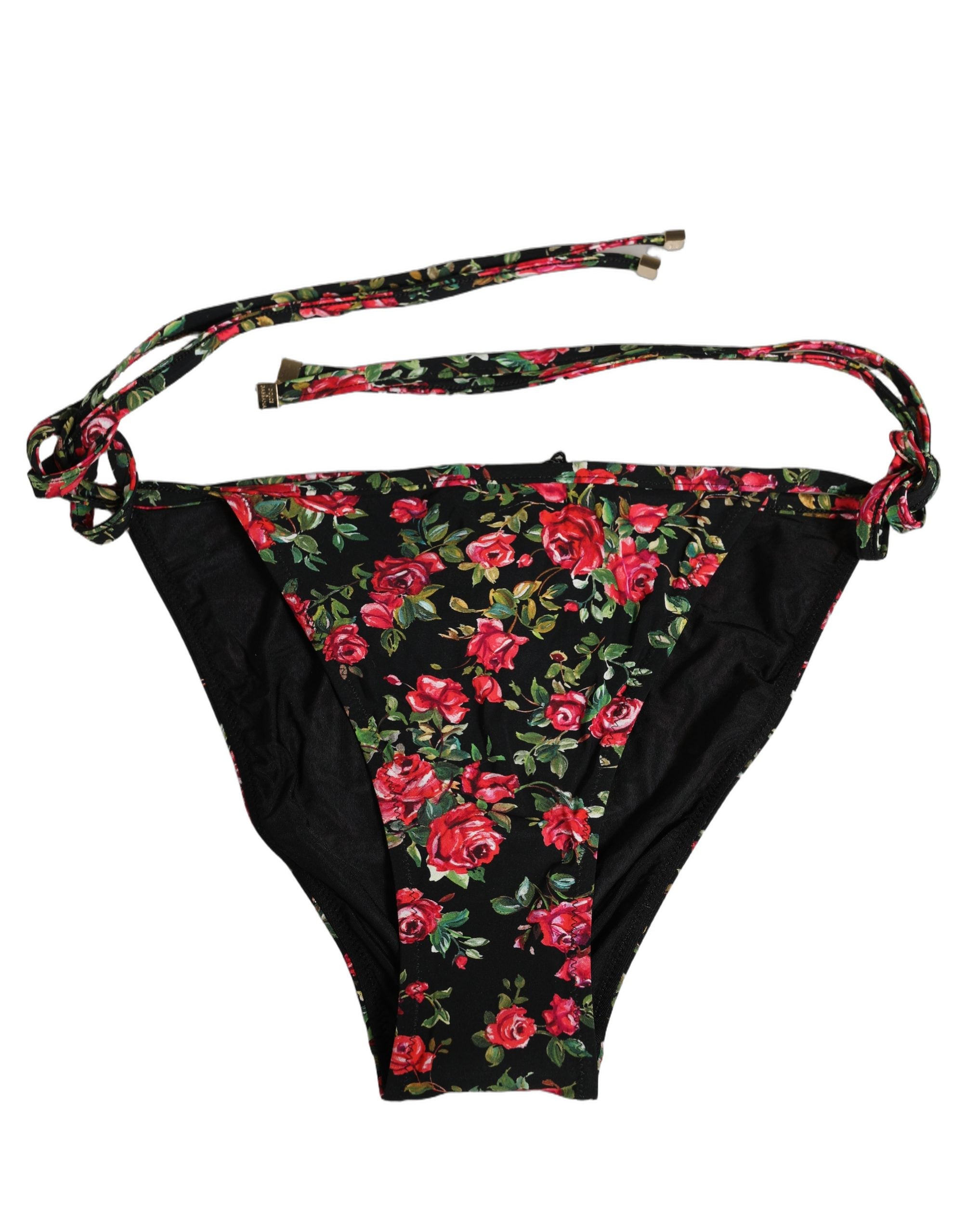 Dolce & Gabbana Black Floral Print Bikini Bottom - Luxurious Elegance