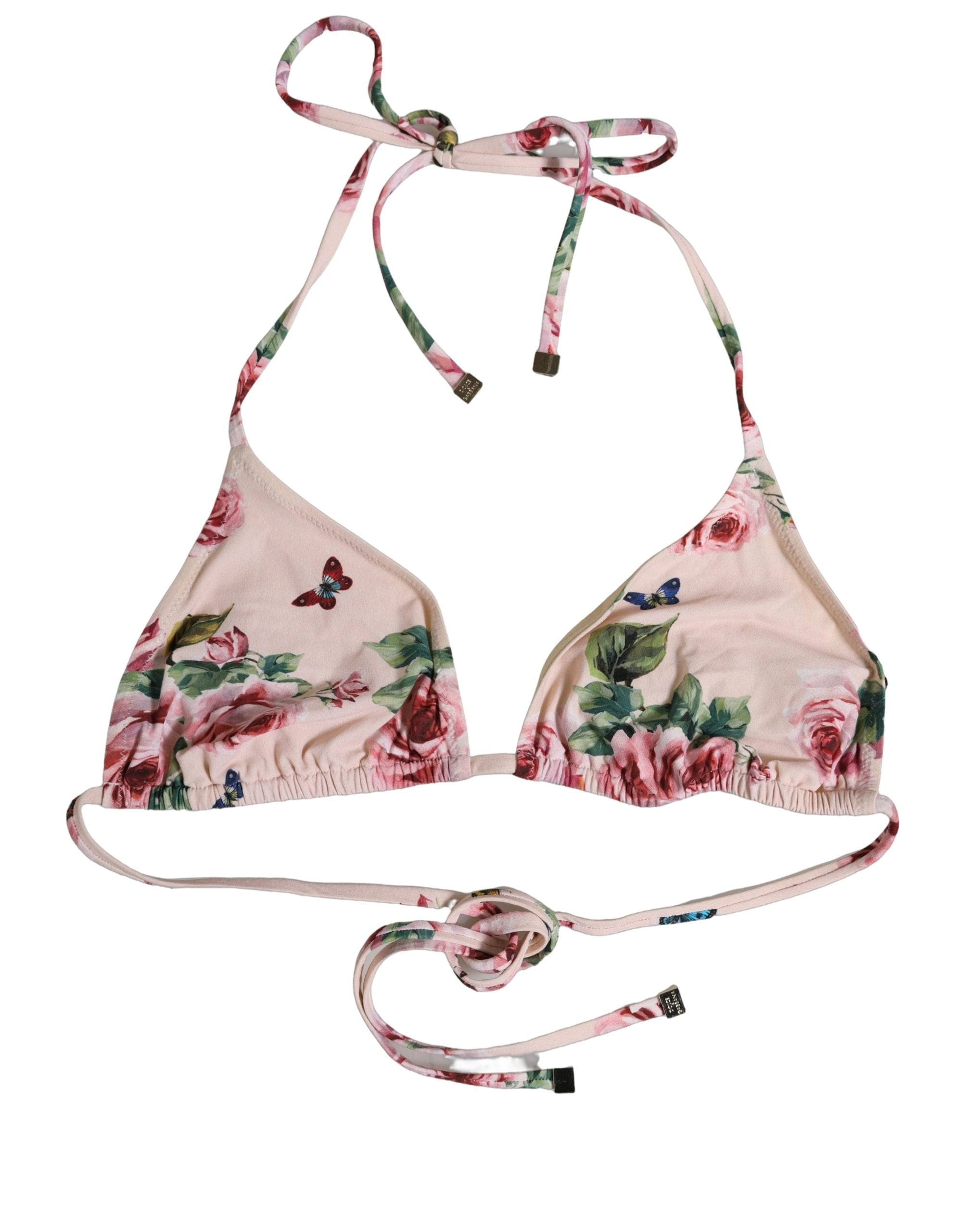 Dolce & Gabbana Pink Floral Halter Bikini Top - Luxury Swimwear