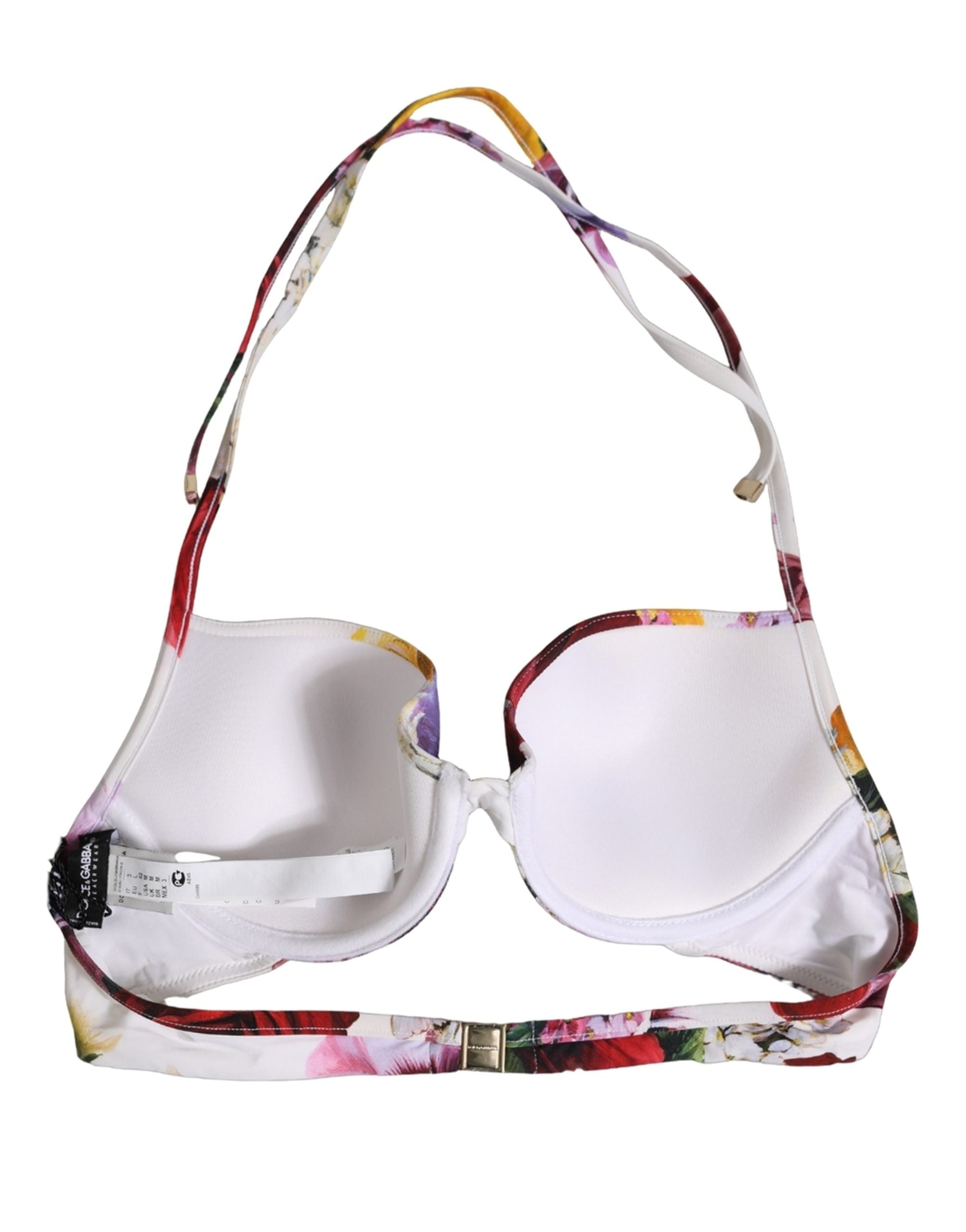 Dolce & Gabbana White Floral Print Bikini Top - Luxury Swimwear