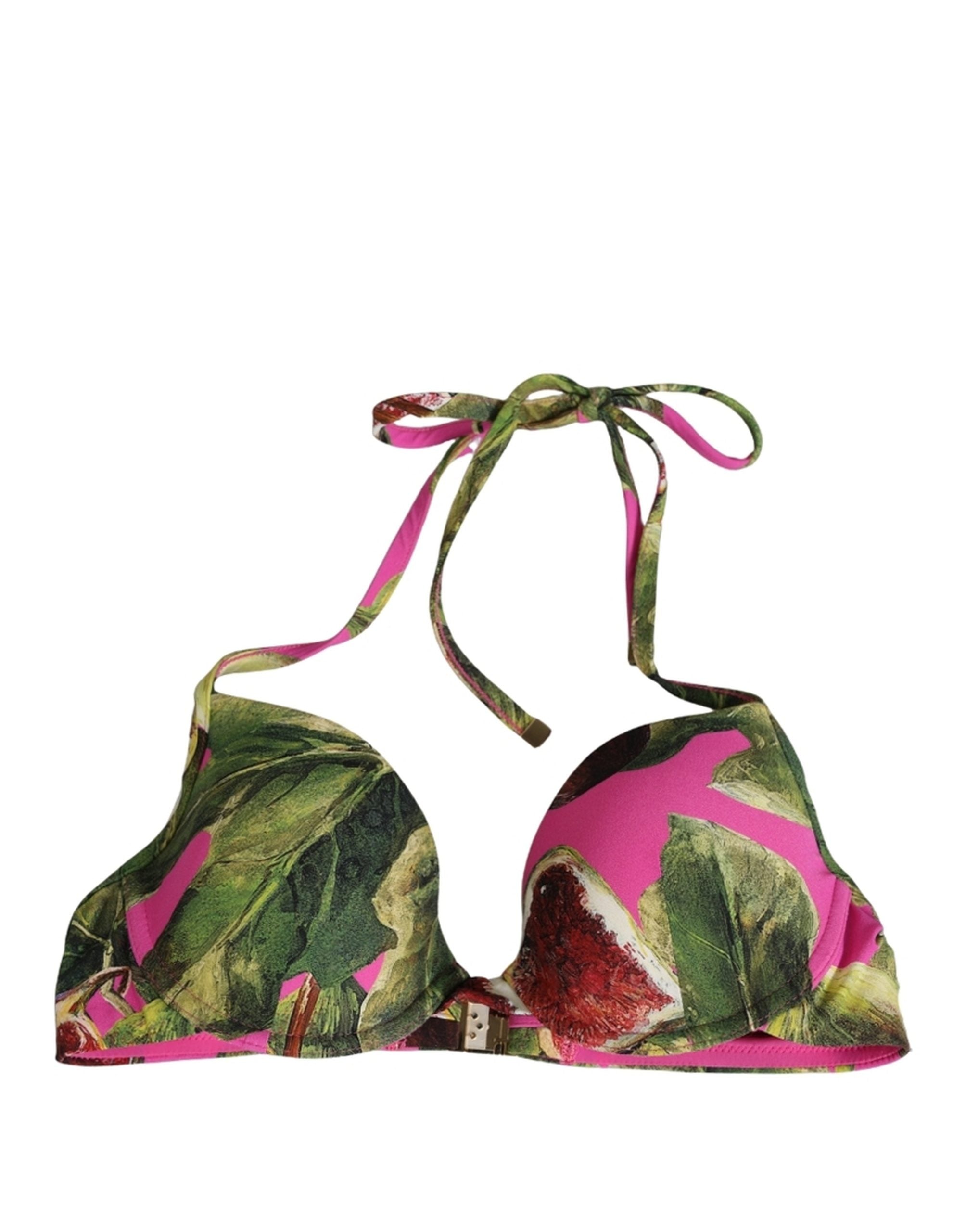 Dolce & Gabbana Fuchsia Pink Fig Print Push-Up Bikini Top