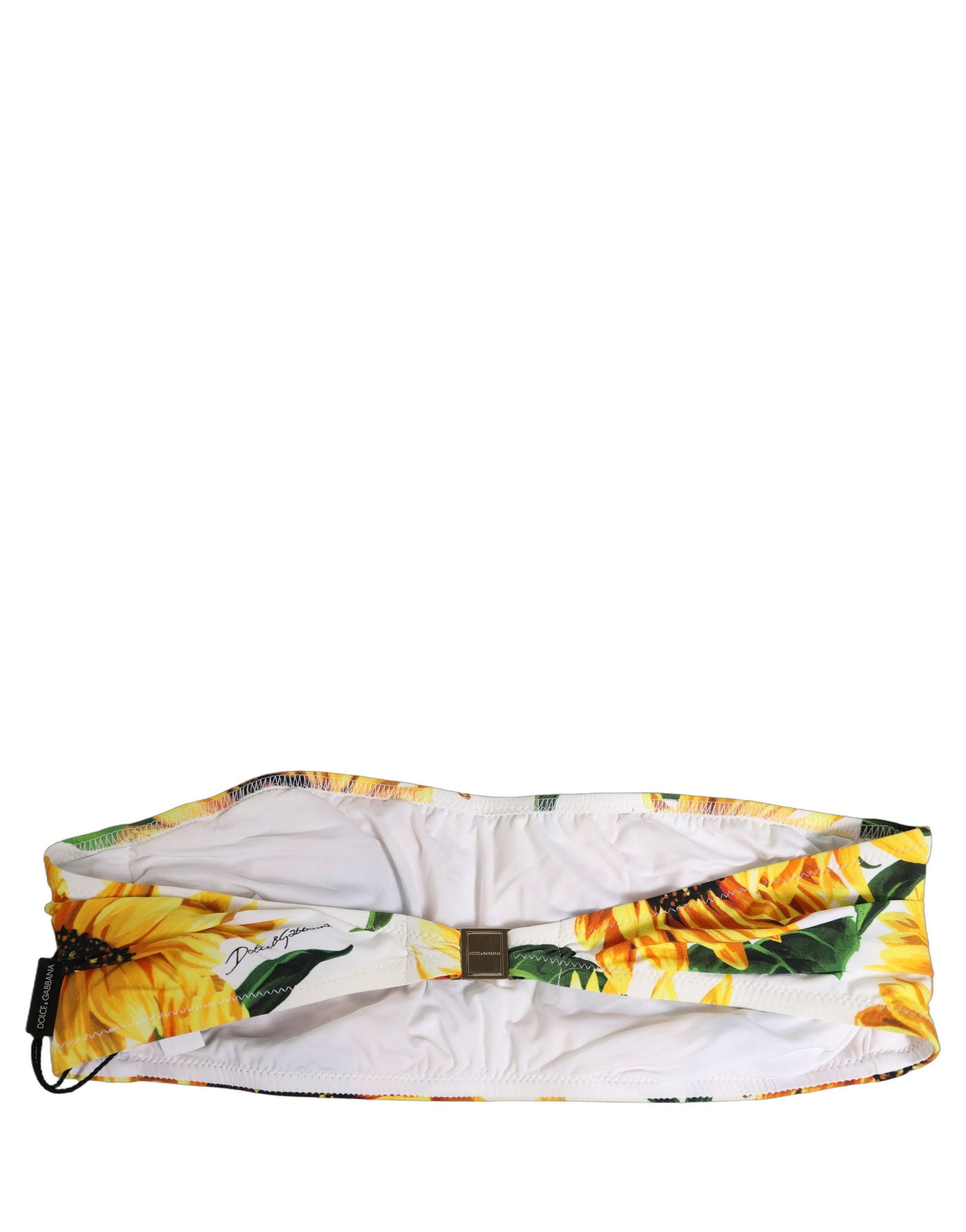 Dolce & Gabbana White Sunflower Print Bandeau Bikini Top