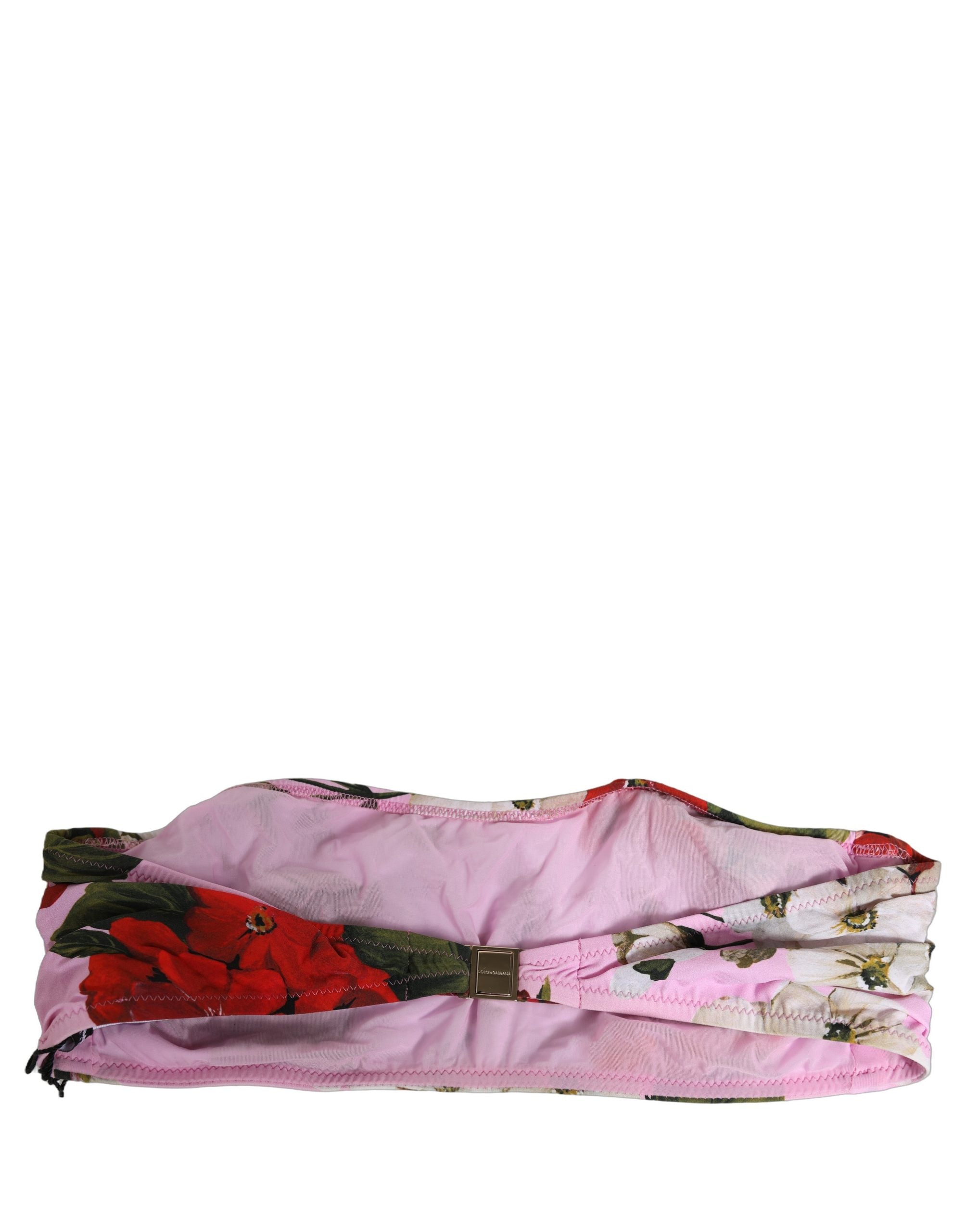 Dolce & Gabbana Pink Floral Bandeau Bikini Top - Luxurious Swimwear