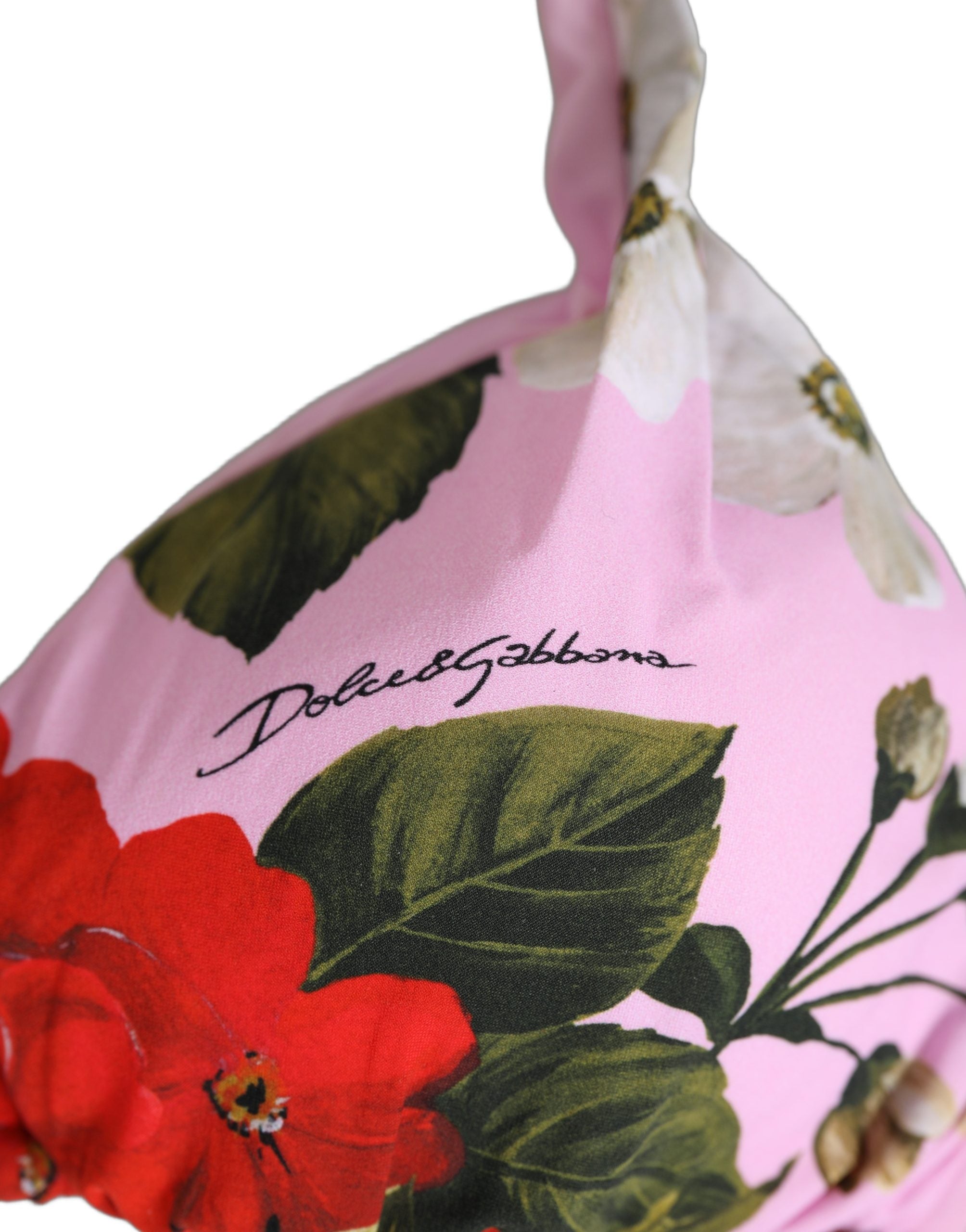 Dolce & Gabbana Pink Floral Triangle Bikini Top - Luxury Swimwear