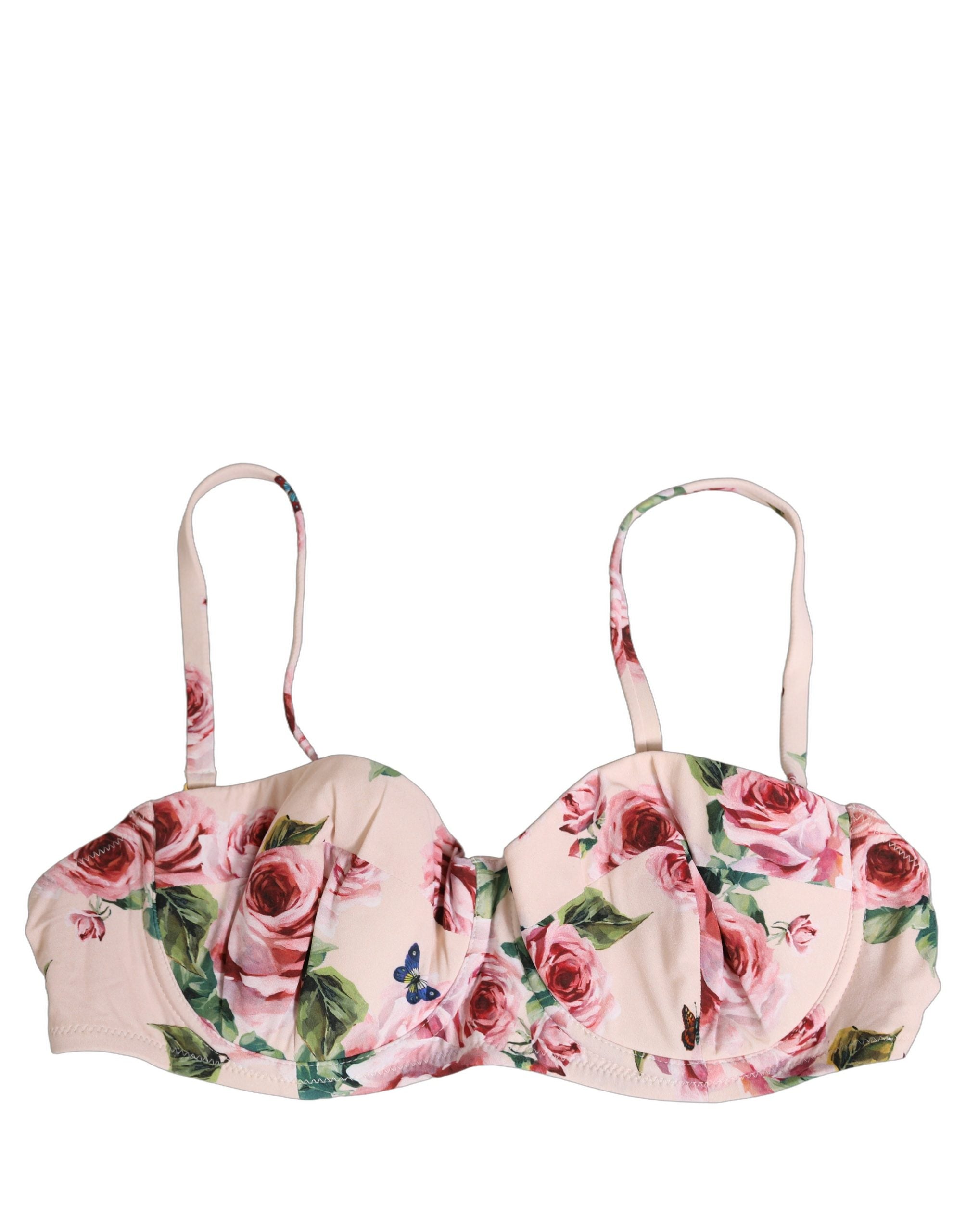 Dolce & Gabbana Pink Floral Print Underwire Bikini Top - Luxury Swimwear