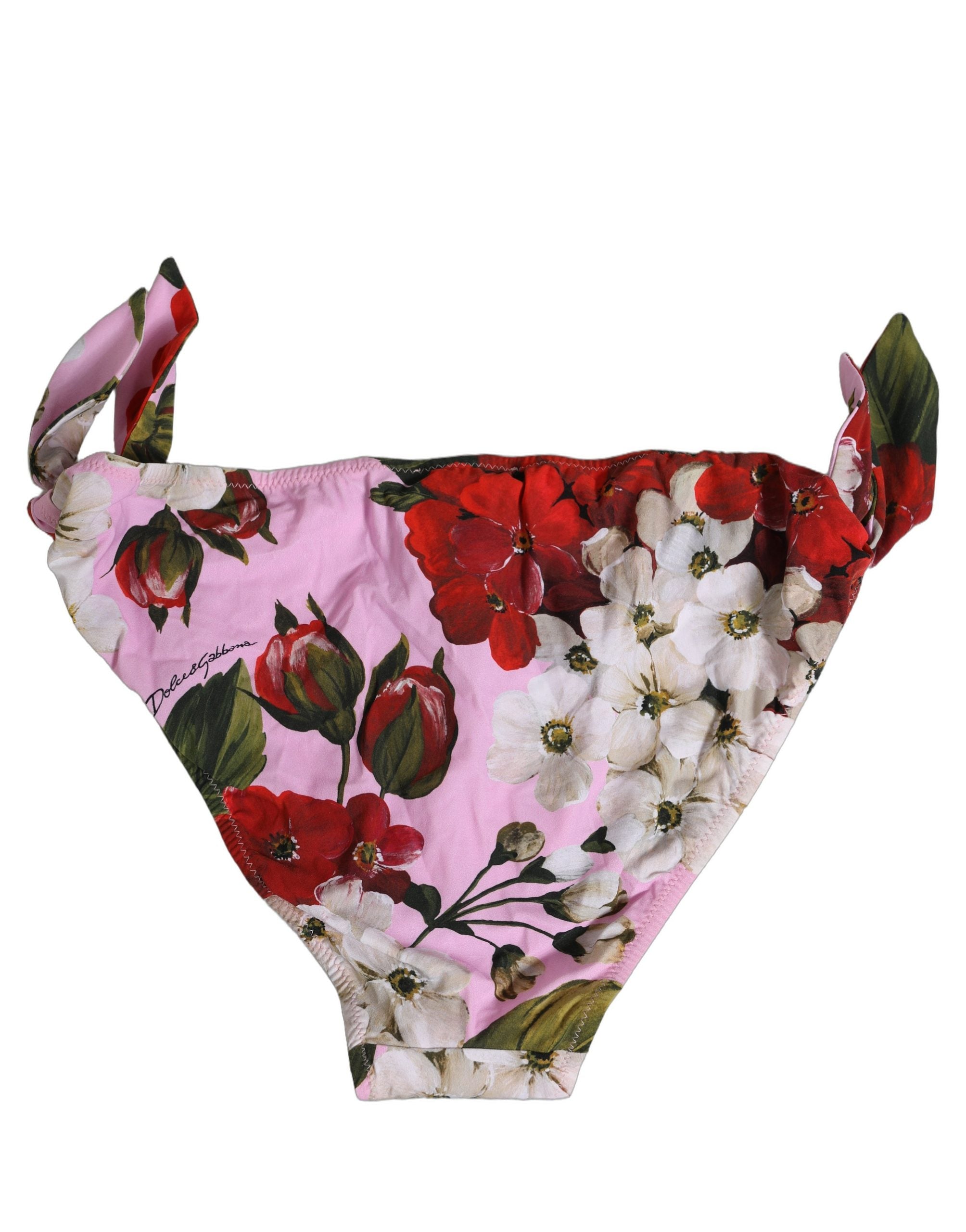 Dolce & Gabbana Pink Floral Tie Sides Bikini Bottom - Luxury Swimwear