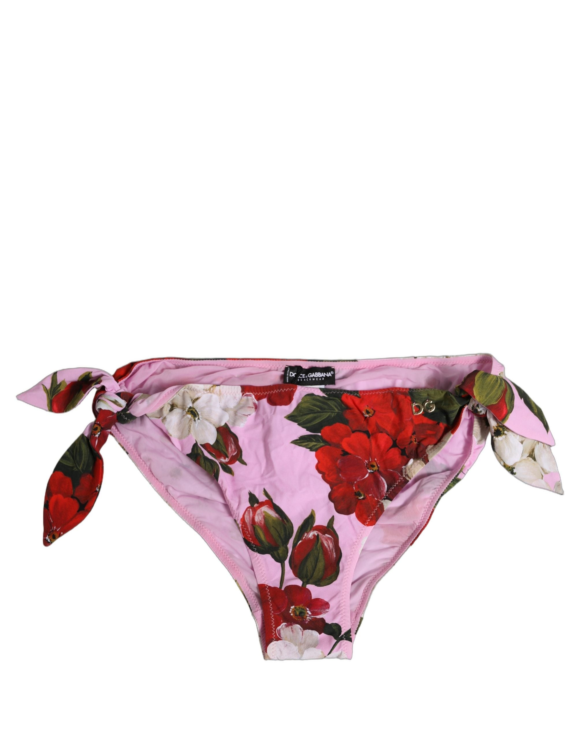 Dolce & Gabbana Pink Floral Tie Sides Bikini Bottom - Luxury Swimwear