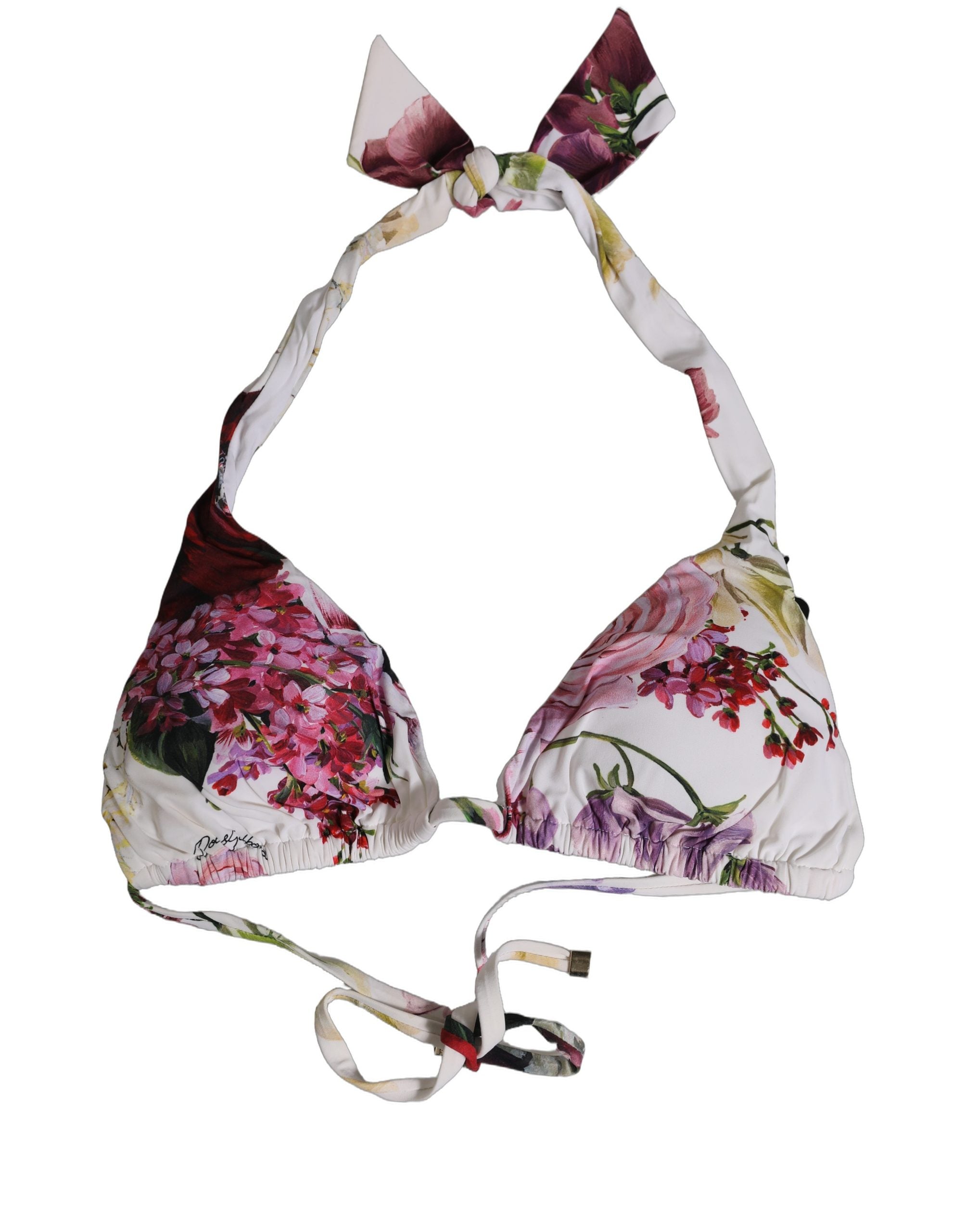 Dolce & Gabbana White Floral Print Triangle Bikini Top - Luxury Swimwear