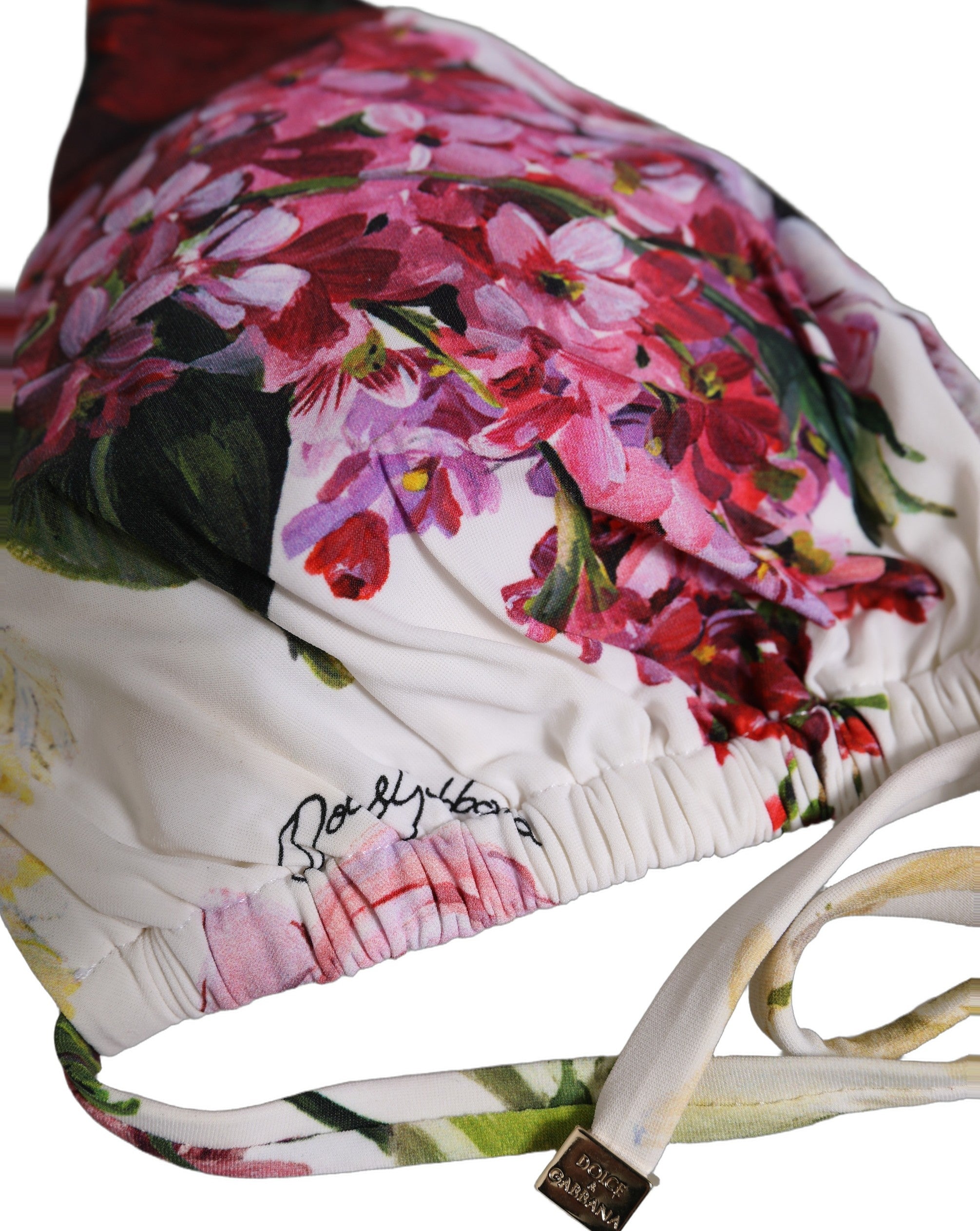 Dolce & Gabbana White Floral Print Triangle Bikini Top - Luxury Swimwear