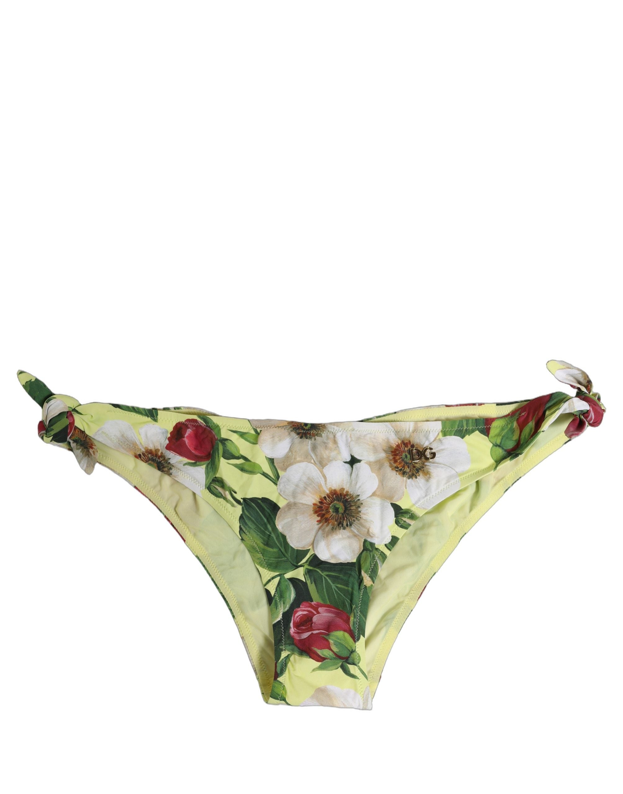 Dolce & Gabbana Yellow Floral Print Bikini Bottom - Luxury Swimwear