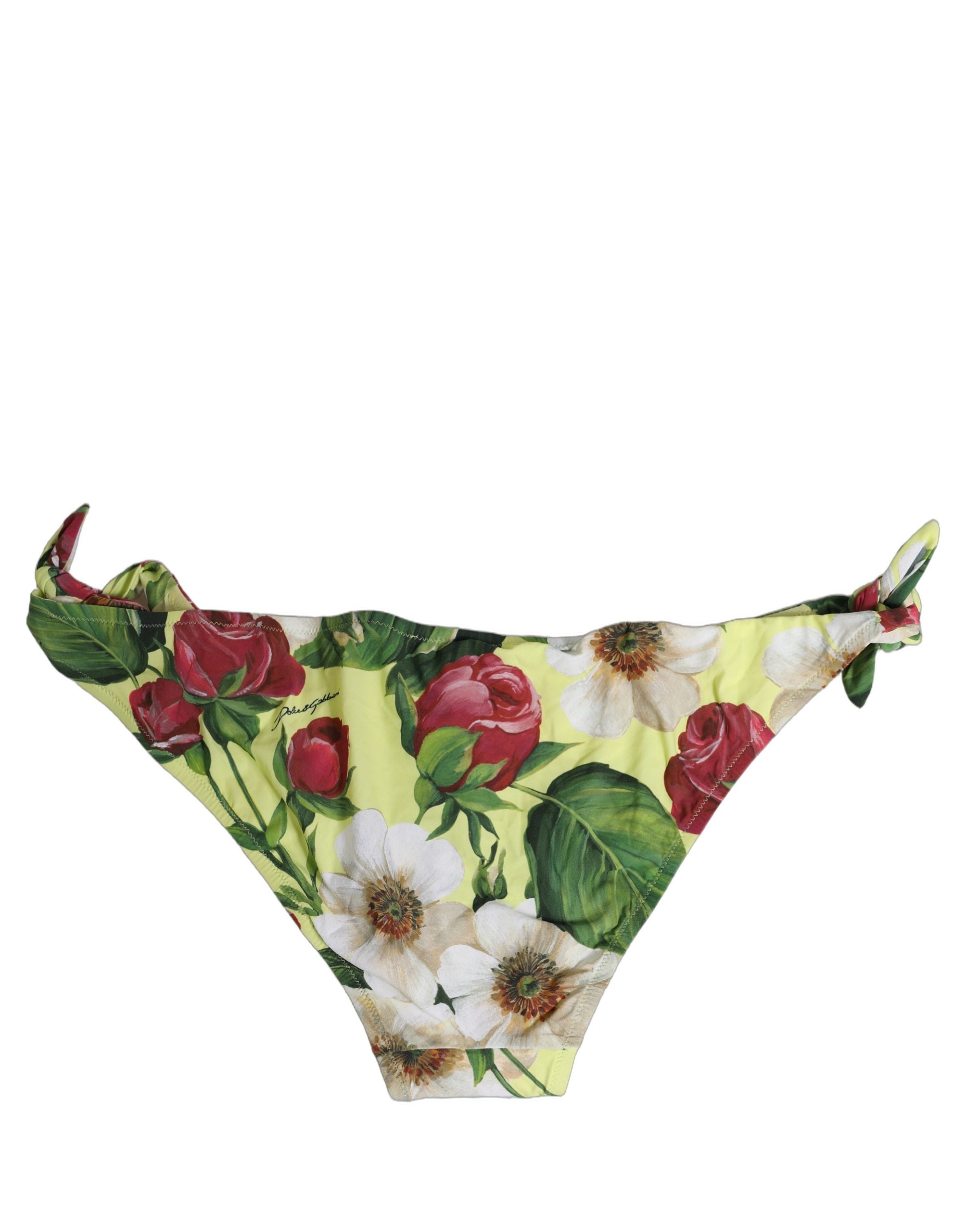 Dolce & Gabbana Yellow Floral Print Bikini Bottom - Luxury Swimwear