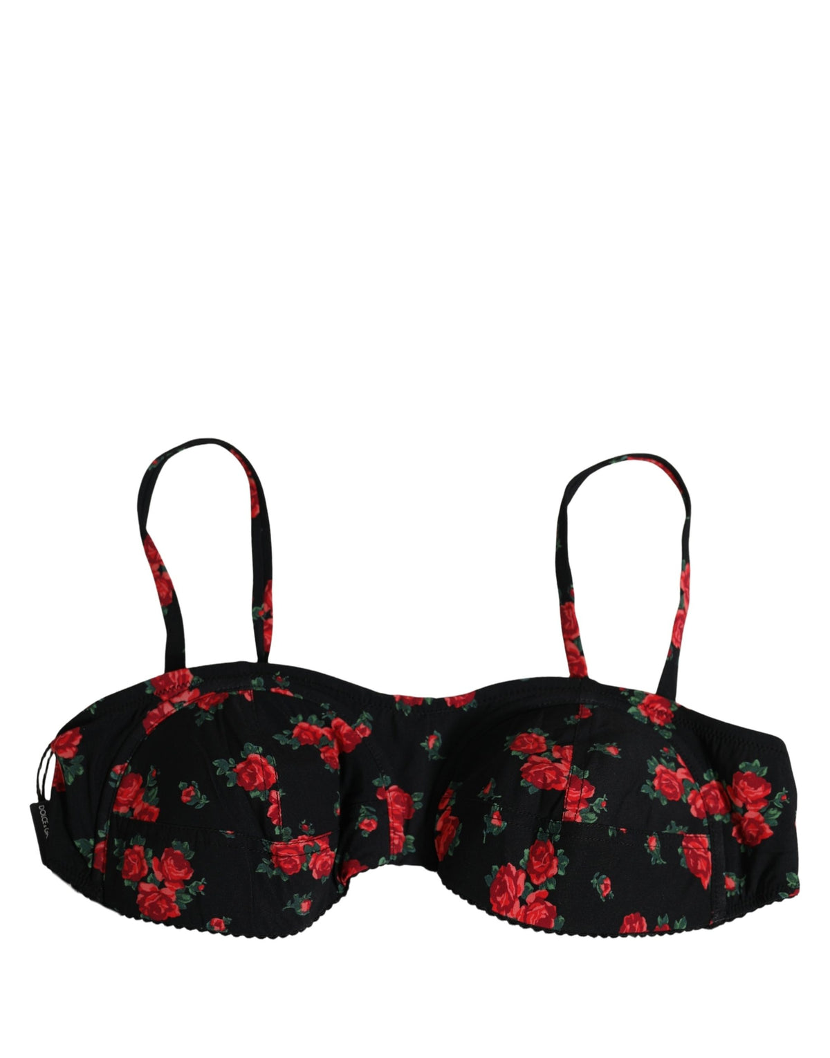 Dolce & Gabbana Black Floral Print Underwire Bikini Top Luxury