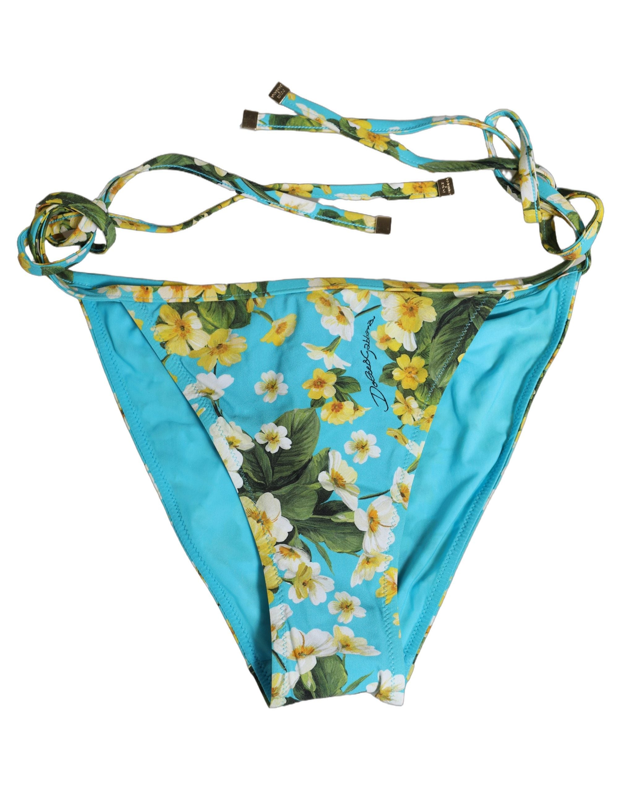 Dolce & Gabbana Blue Floral Print Bikini Bottom - Luxury Swimwear