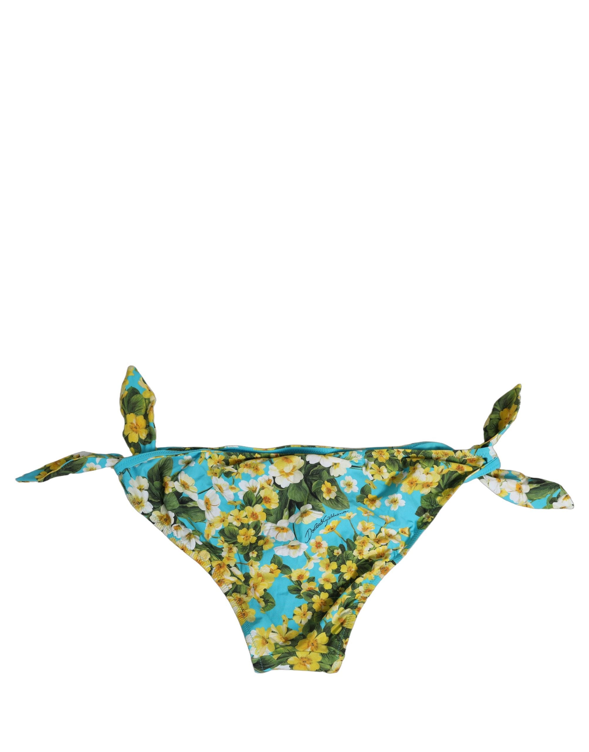 Dolce & Gabbana Blue Floral Print Bikini Bottom - Luxurious Elegance