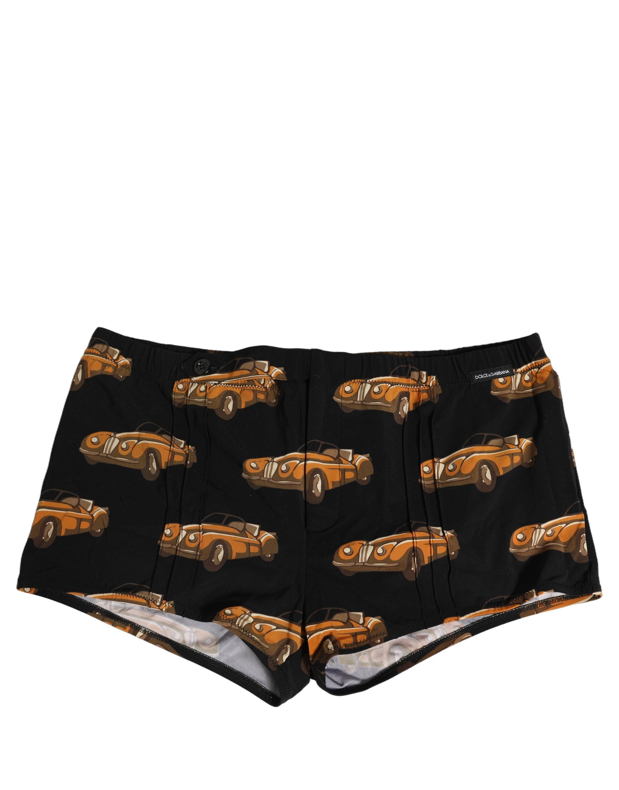 Dolce & Gabbana Black Car Print Swim Trunks for Luxe Escapes