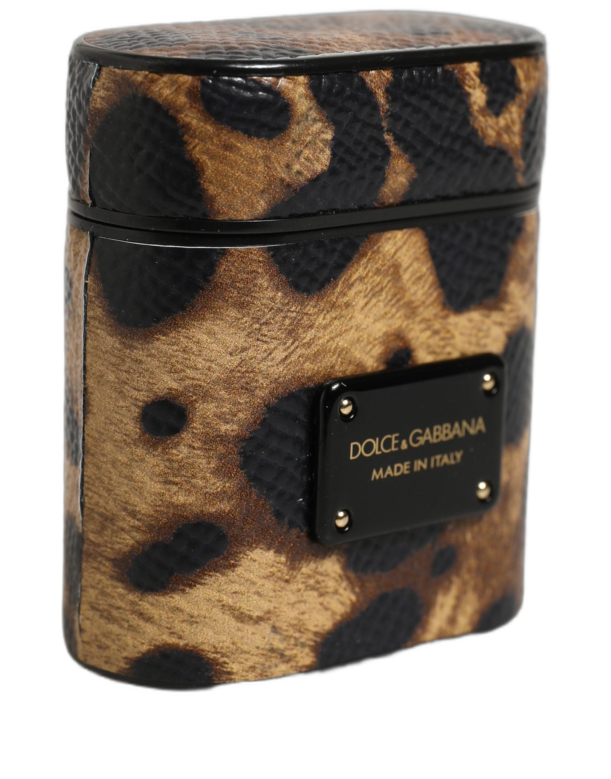 Dolce & Gabbana Brown Leopard Calf Leather AirPods Case