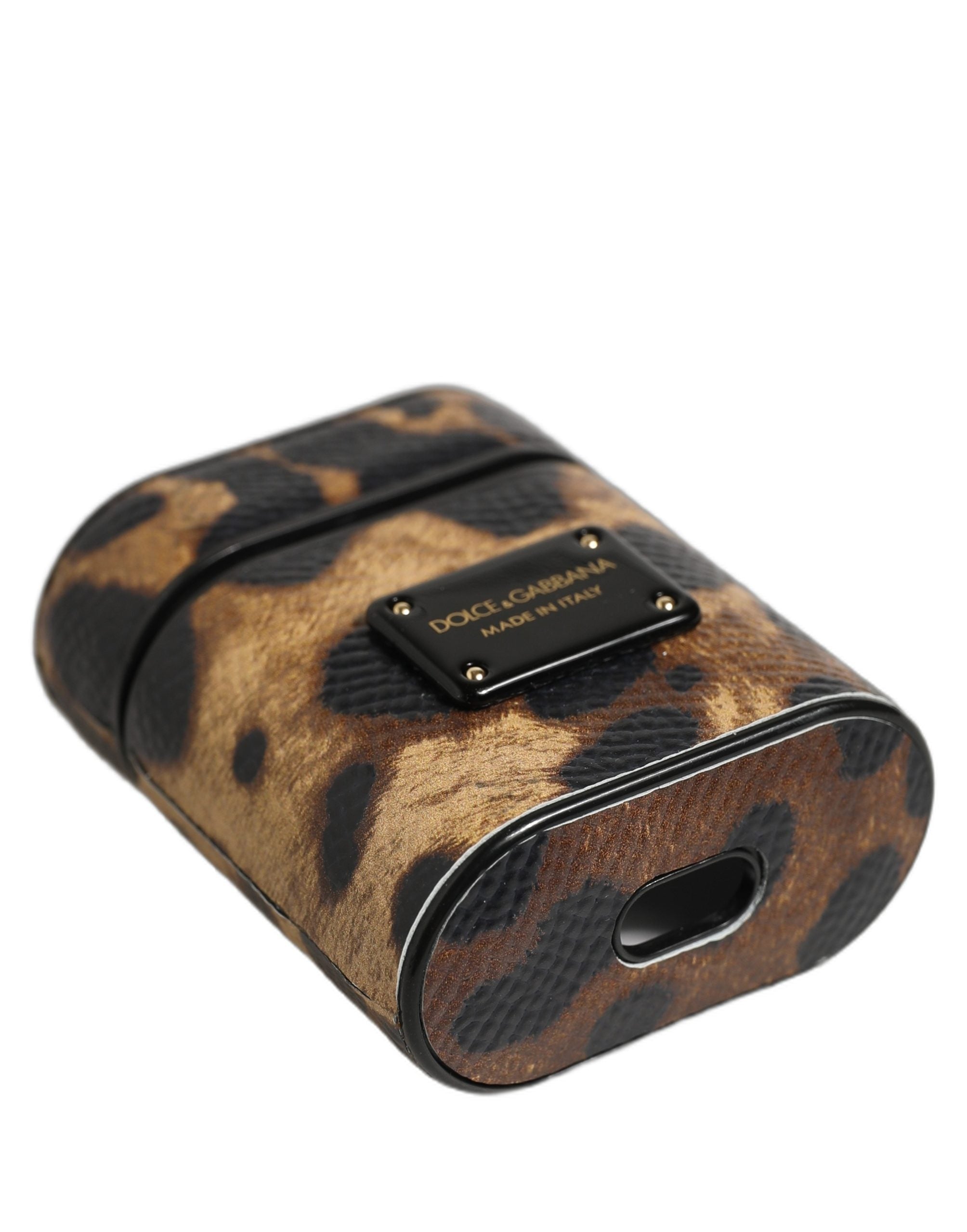 Dolce & Gabbana Brown Leopard Calf Leather AirPods Case