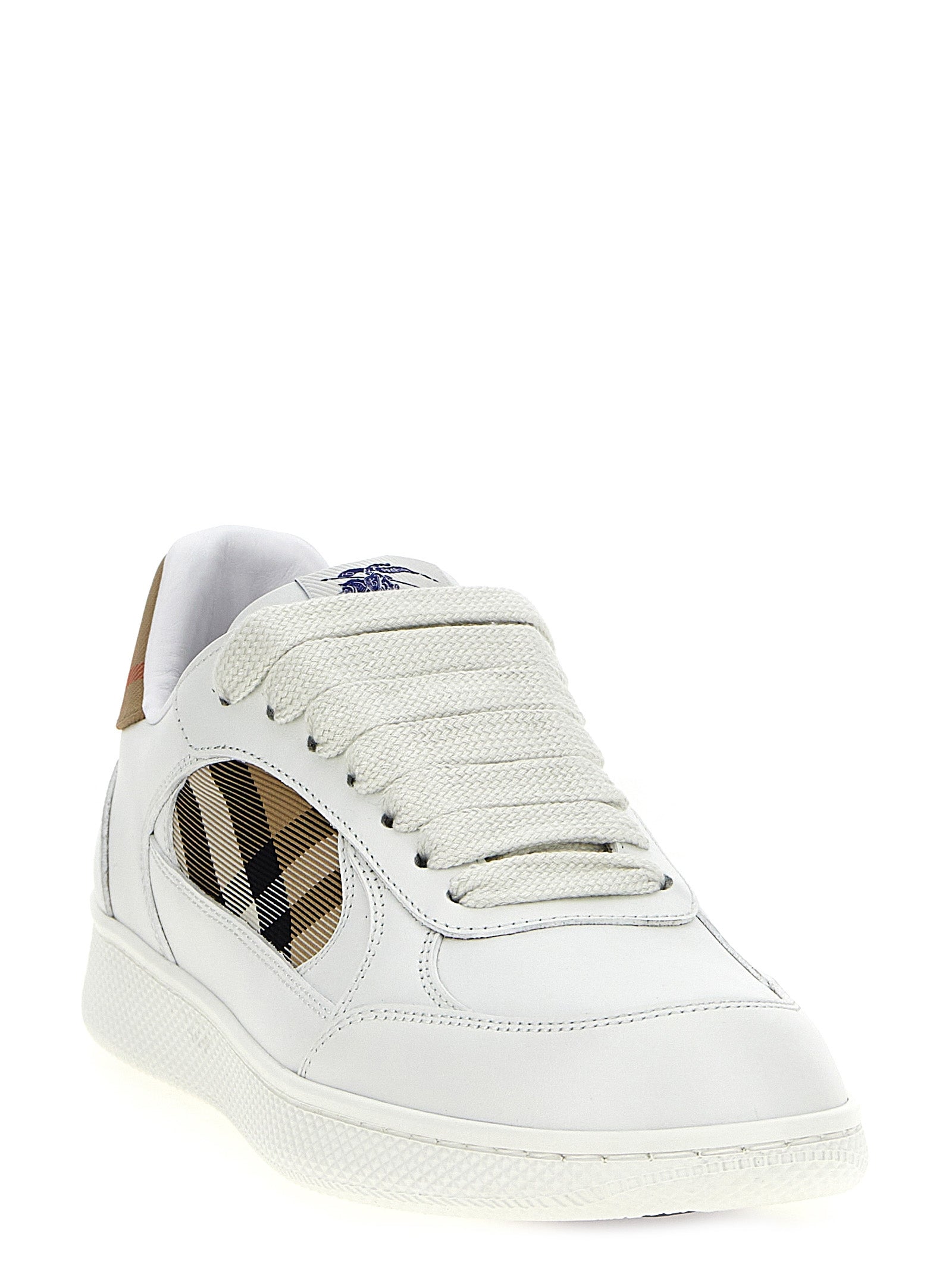 Experience the allure of Burberry's Terrace sneakers, crafted from premium leather with exquisite check print details, embodying timeless elegance for the discerning individual.