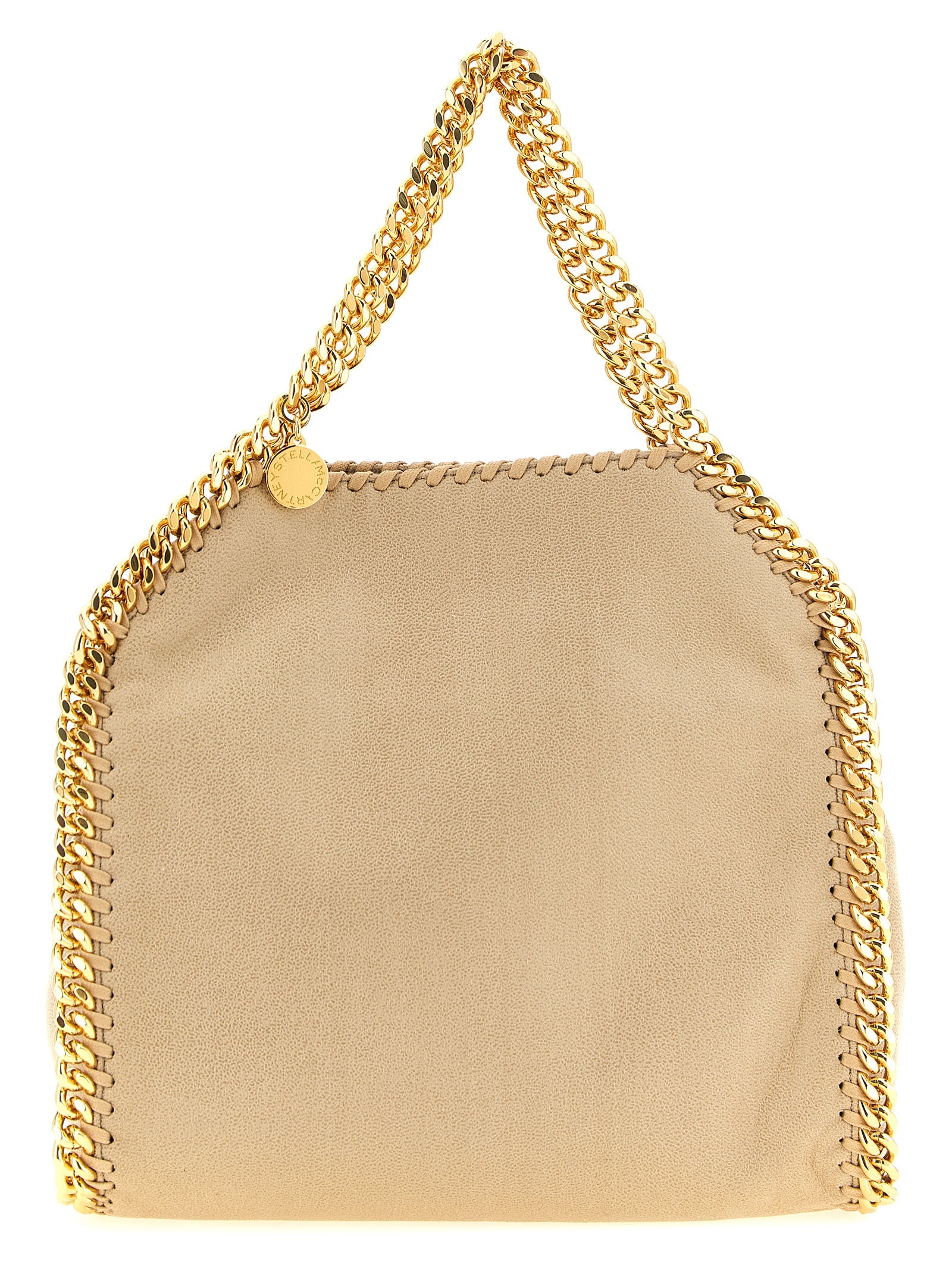 Discover the Stella McCartney Falabella Mini, a chic beige shoulder bag that embodies sustainable luxury with its signature chain trim, perfect for the modern connoisseur.