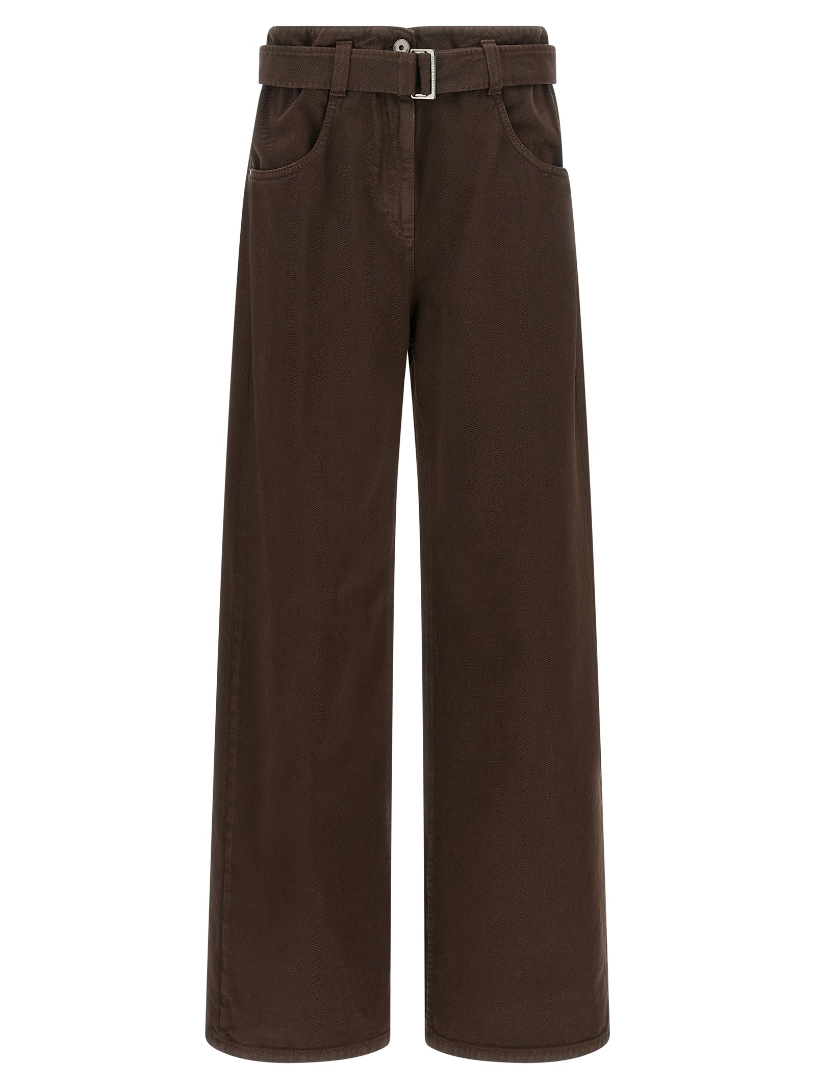 Brunello Cucinelli Brown Cotton Wide-Leg Jeans for Elevated Elegance