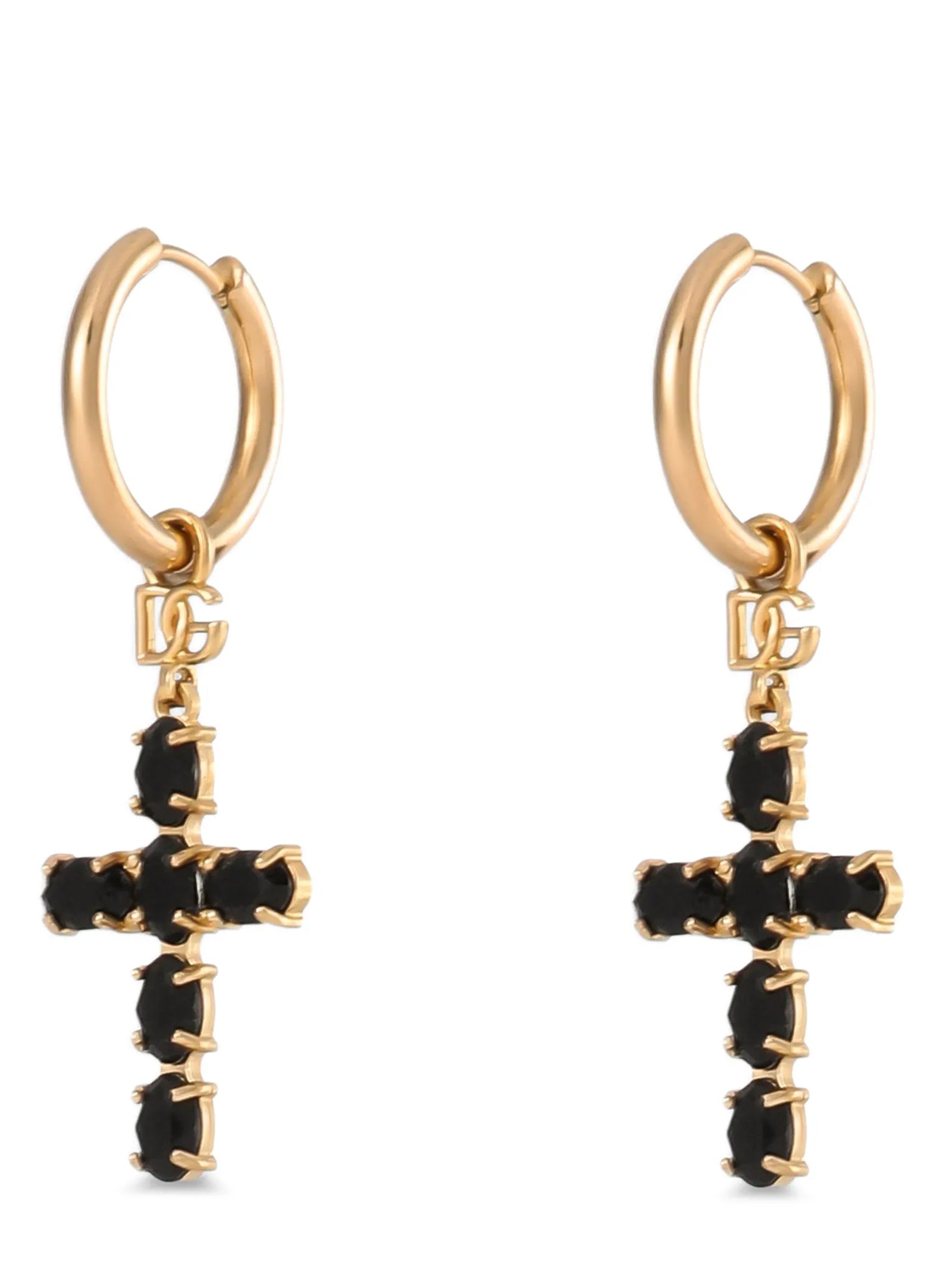 Dolce & Gabbana Black Brass Creole Earrings - Timeless Elegance