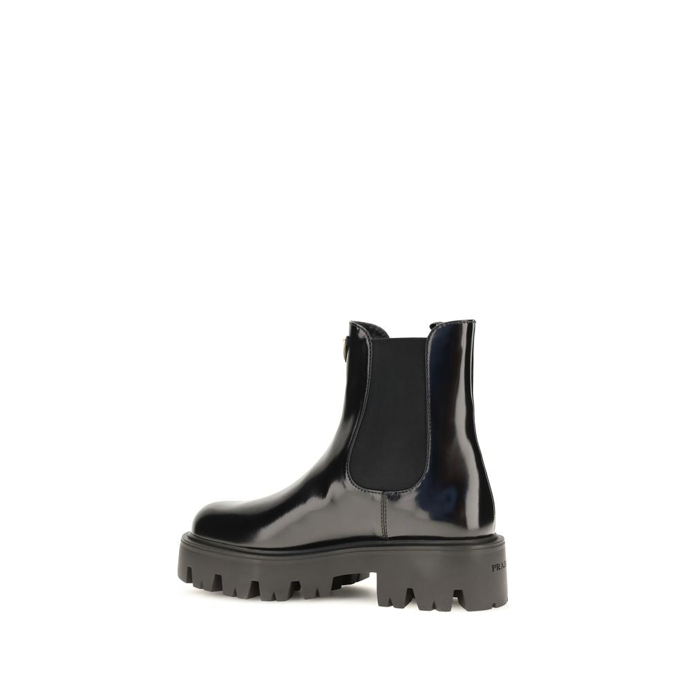 Prada Black Calf Leather Bos Taurus Chelsea Boots - Timeless Elegance