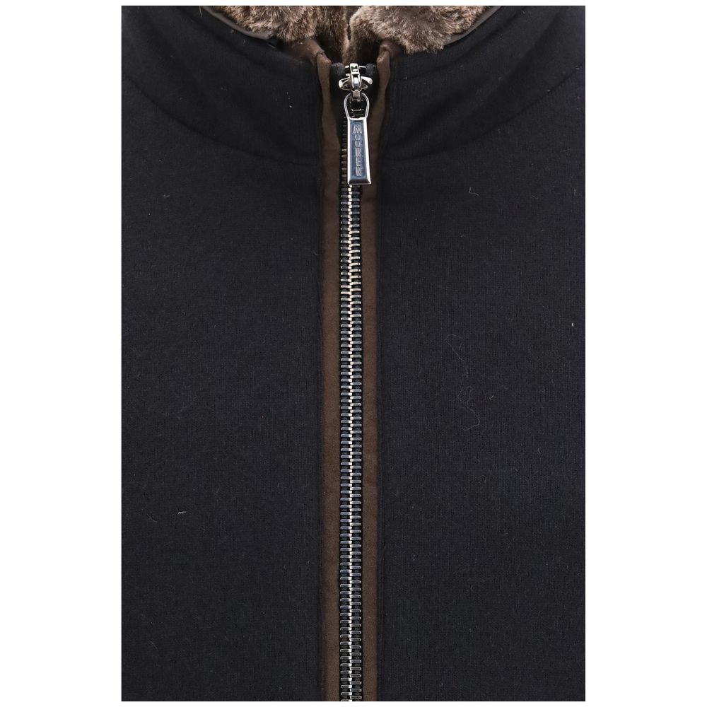 Experience the exquisite MooRER Black Cashmere Bomber, crafted from luxurious cashmere and fleece wool, redefining elegance for the discerning individual.
