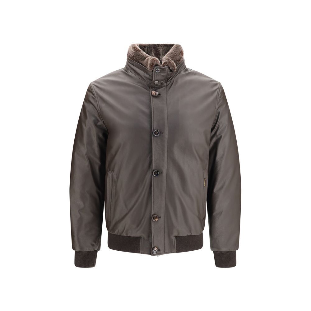 Indulge in the MooRER Brown Leather Full-Length Jacket, a masterpiece of mutton leather and goose down, embodying timeless luxury and sophisticated elegance for discerning individuals.