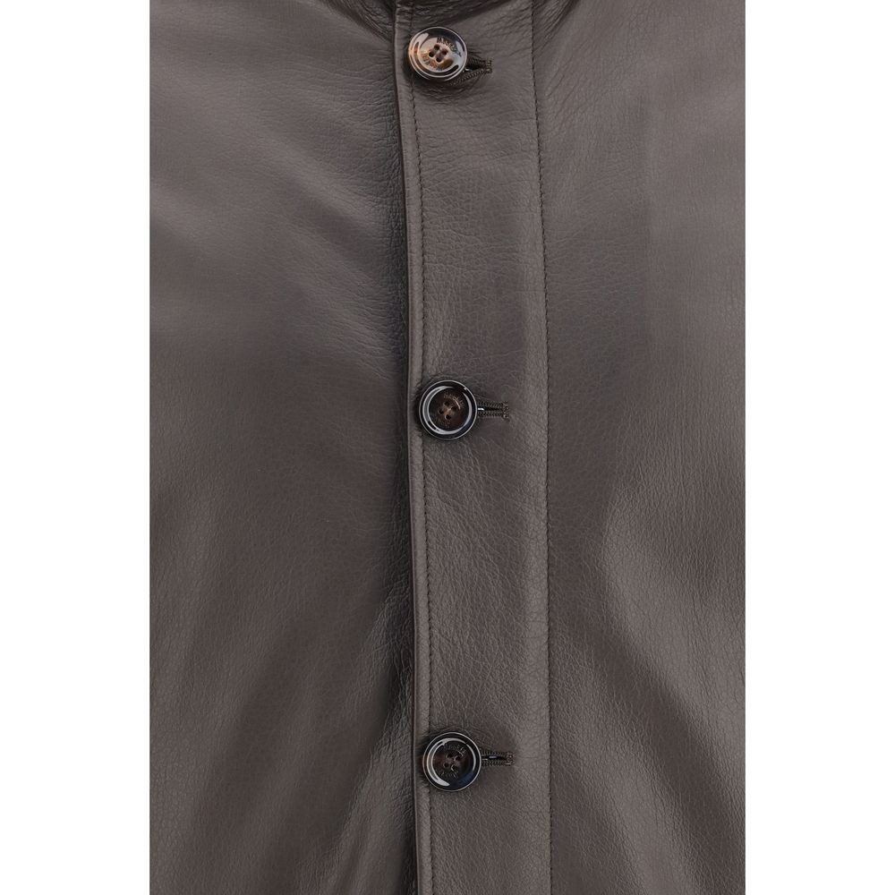Discover the MooRER Brown Leather Full-Length Jacket, a masterpiece of mutton leather and goose down, exuding timeless luxury and sophistication for the discerning individual.