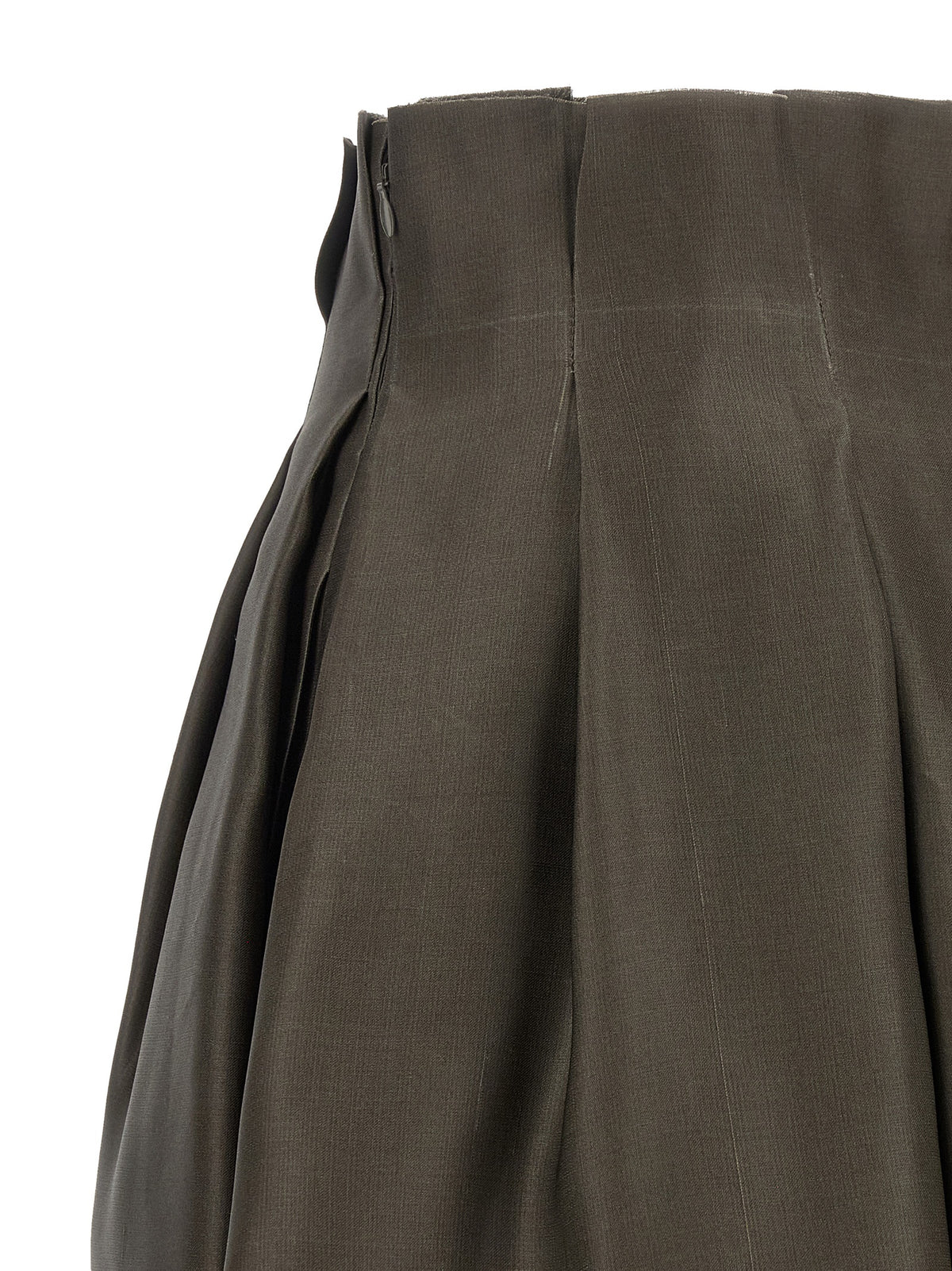 Elevate your elegance with the Khaite Brown Silk Midi Skirt, a luxurious blend of 100% Shantung silk organza, designed for timeless sophistication and captivating allure.