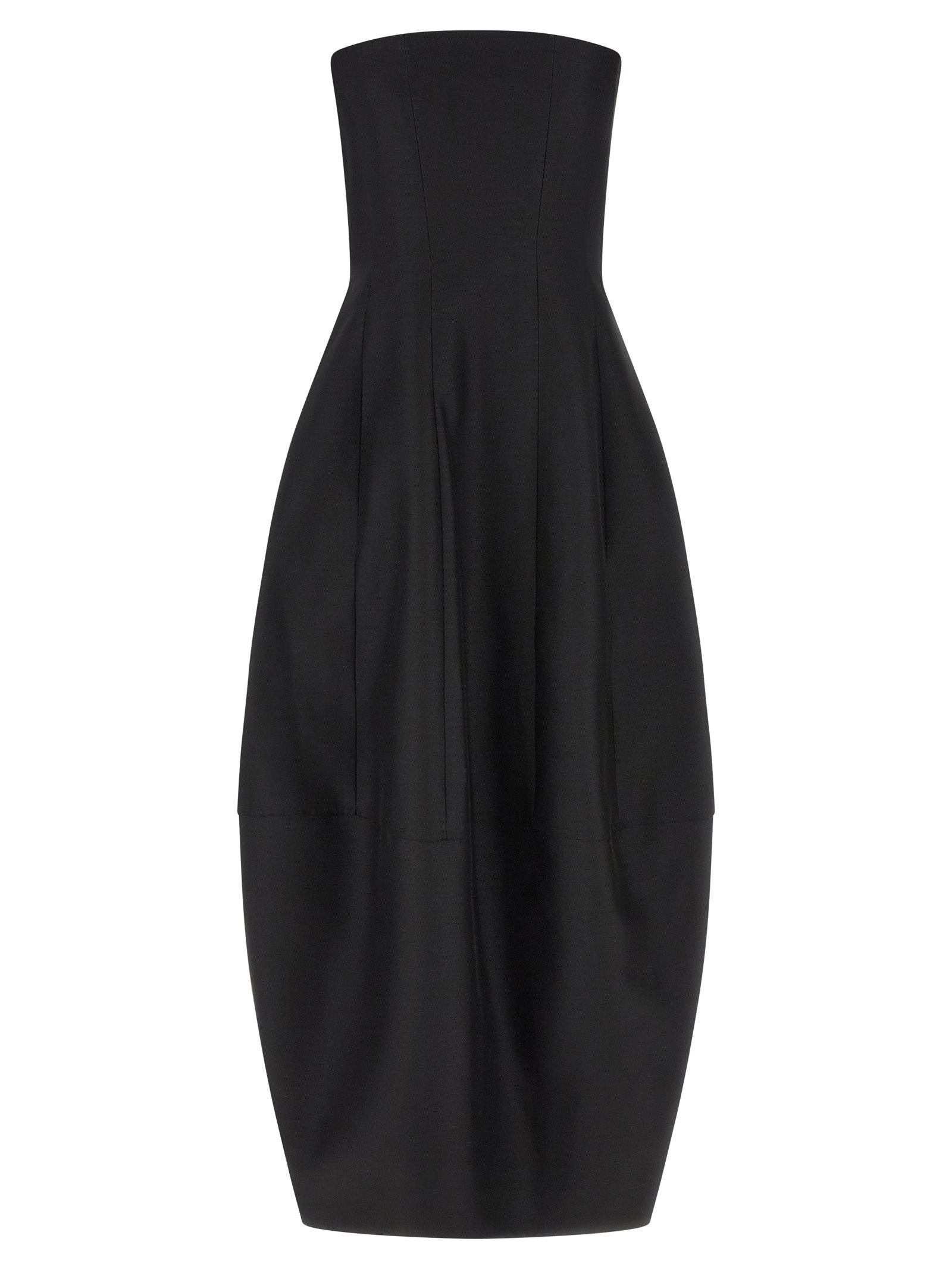 Indulge in the Khaite Black Wool Long Dress, a sculptural masterpiece of fine wool and silk, embodying timeless elegance for the discerning individual seeking sophistication.