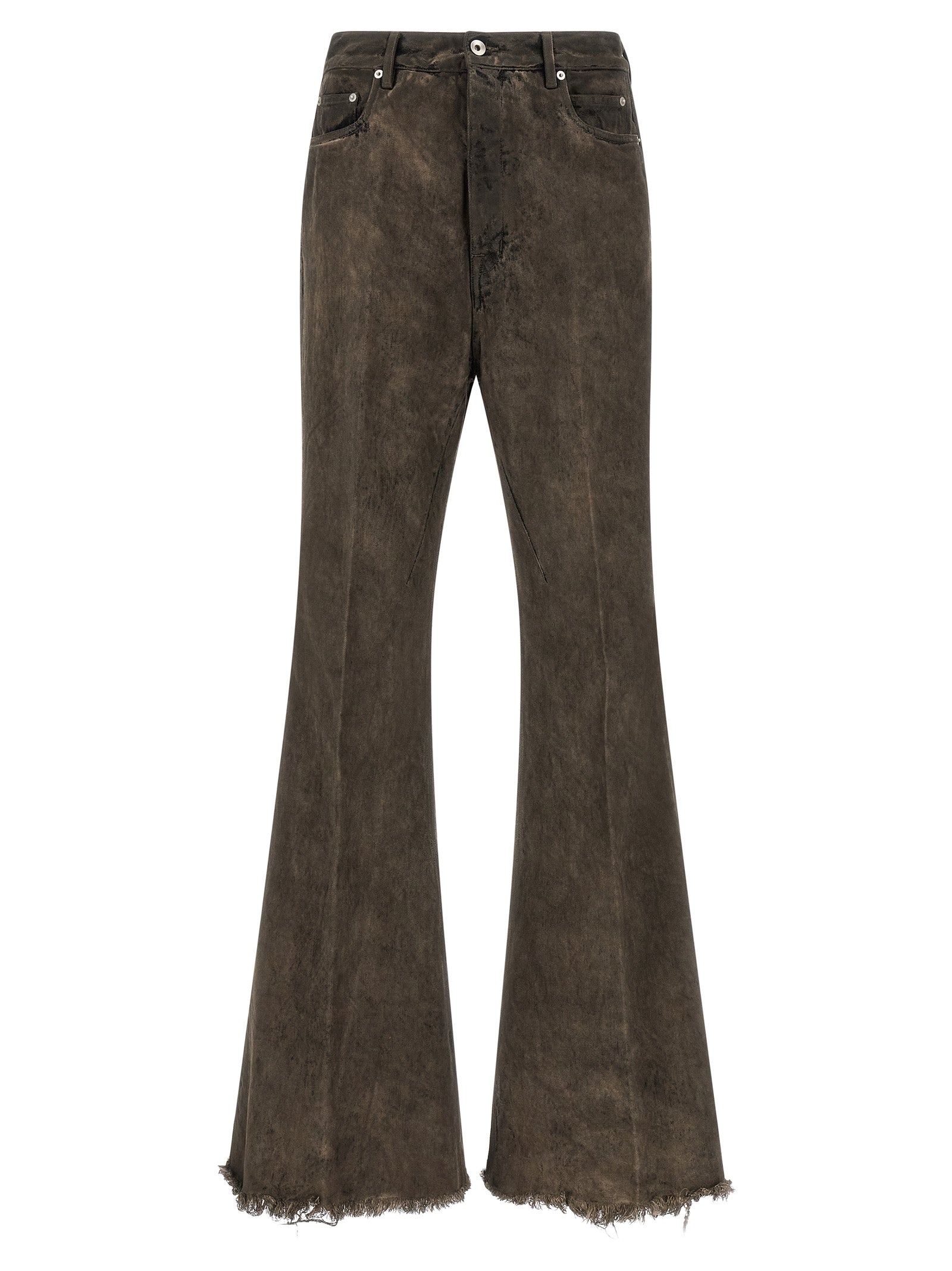 Elevate your wardrobe with Rick Owens Gray Cotton Bootcut Jeans, crafted from premium Japanese denim, embodying modern sophistication and timeless allure.