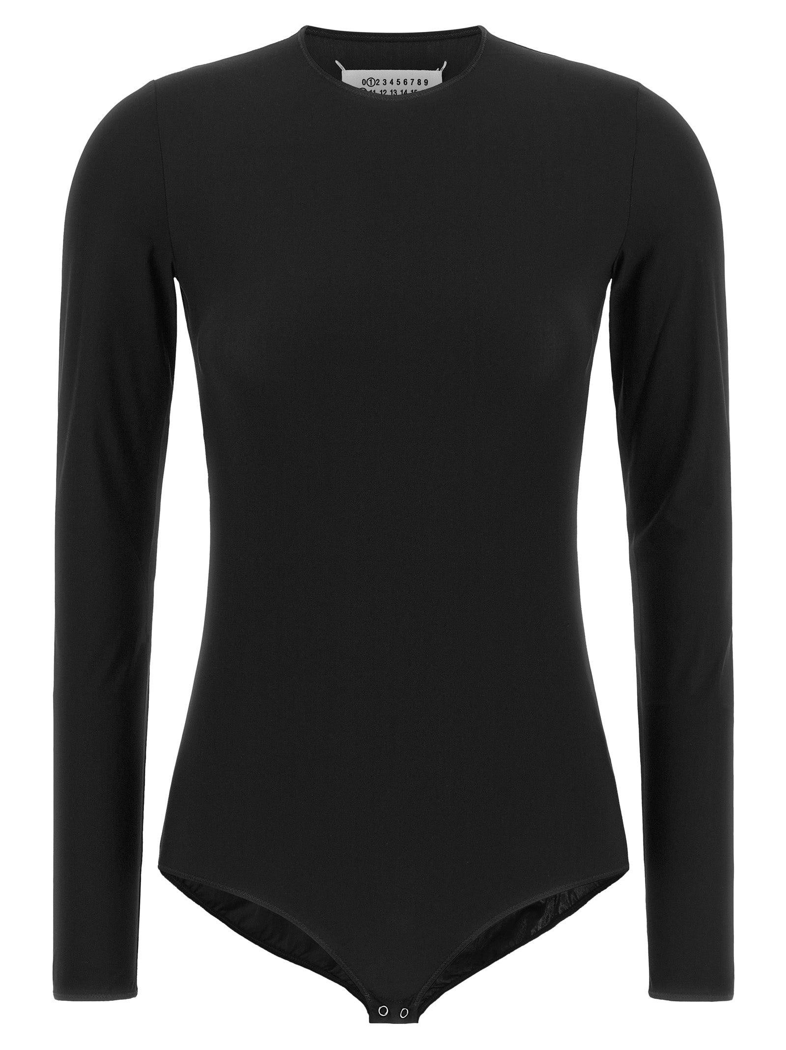 Indulge in the Maison Margiela Black Polyamide Bodysuit, a seamless blend of luxury and comfort, crafted in Italy for those who embody elegance and sophistication.