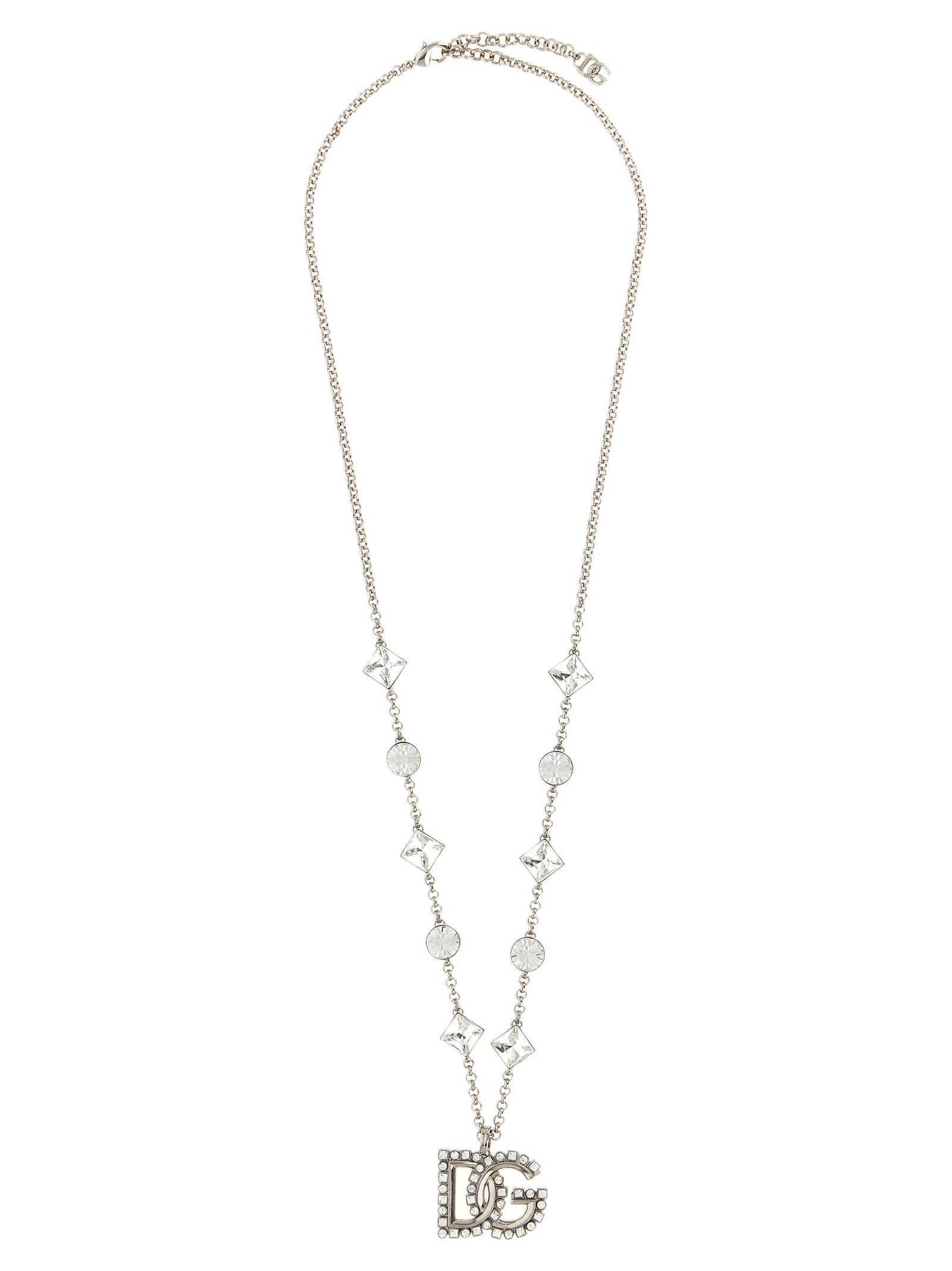 Discover the Dolce & Gabbana Silver Brass Necklace, a masterpiece of Italian craftsmanship adorned with shimmering stones, perfect for elevating any ensemble with timeless elegance.