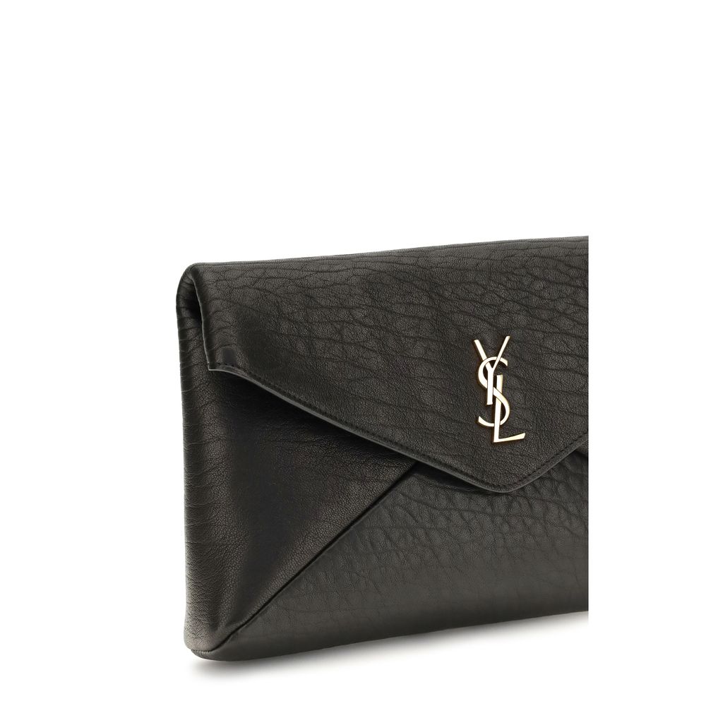 Indulge in the exquisite Saint Laurent Black Lamb Ovis Aries Aries Wallet, a testament to luxury with its envelope design and sumptuous texture, perfect for the discerning individual.