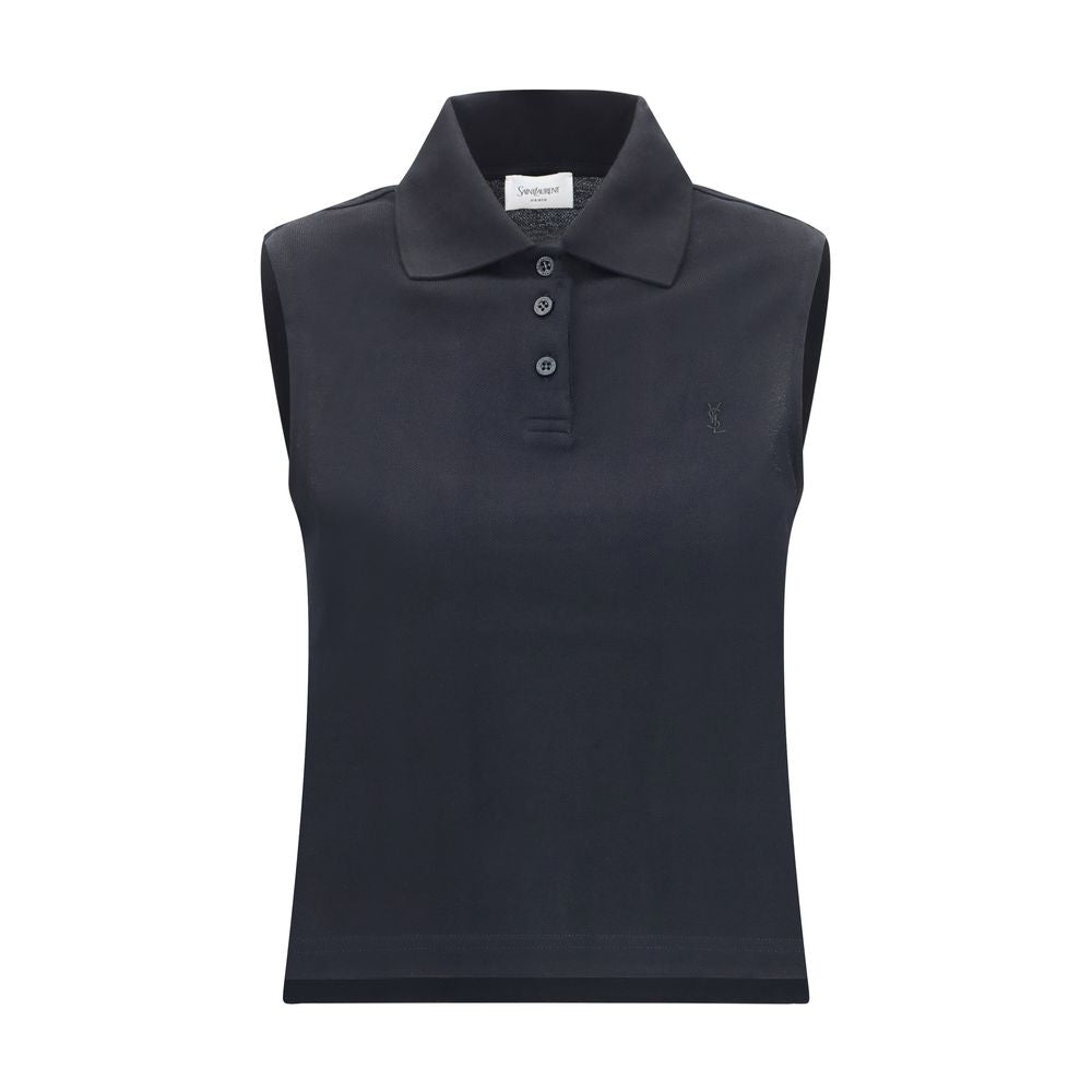 Indulge in the Saint Laurent Black Recycled Cotton Polo Shirt, a masterpiece of sustainable luxury, blending oversized elegance with timeless sophistication for the discerning individual.