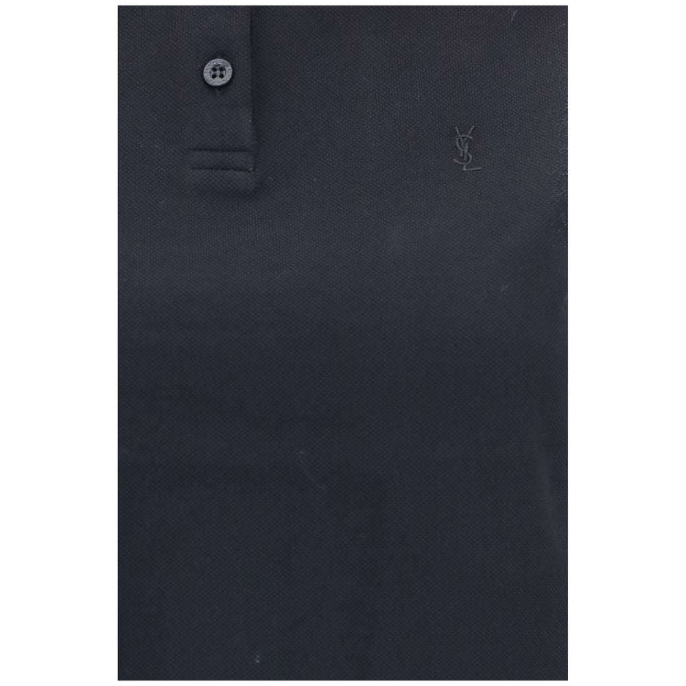 Indulge in the Saint Laurent Black Recycled Cotton Polo Shirt, a testament to sustainable luxury with its oversized elegance and timeless sophistication, perfect for any occasion.