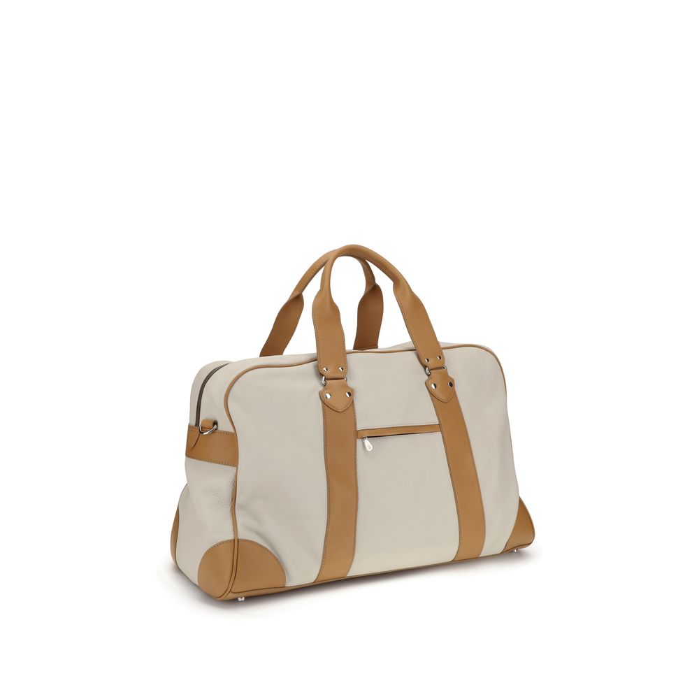 Indulge in the exquisite Brunello Cucinelli Beige Calf Leather Bos Taurus Luggage, a timeless travel companion that embodies refined elegance and unparalleled craftsmanship.