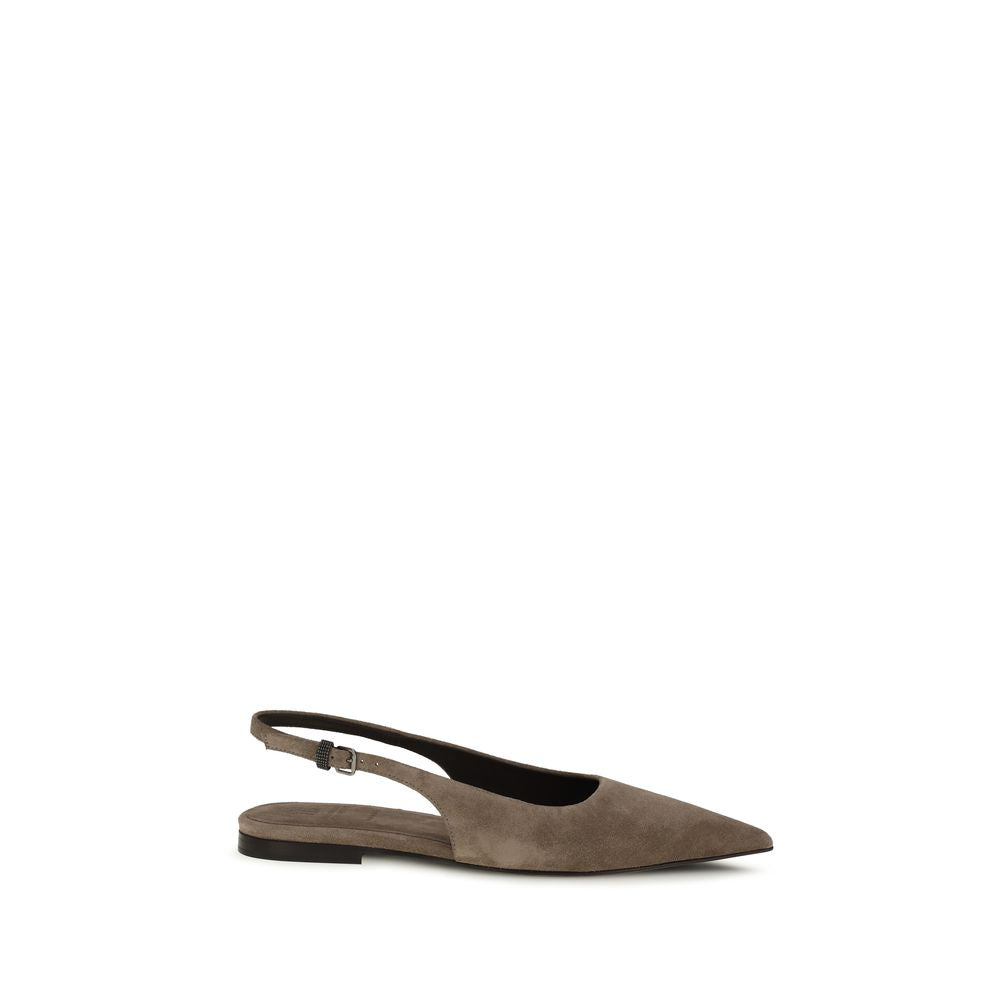 Experience the exquisite elegance of Brunello Cucinelli's Brown Calf Leather Bos Taurus Ballet Flats, where refined craftsmanship meets contemporary allure, perfect for the discerning connoisseur.