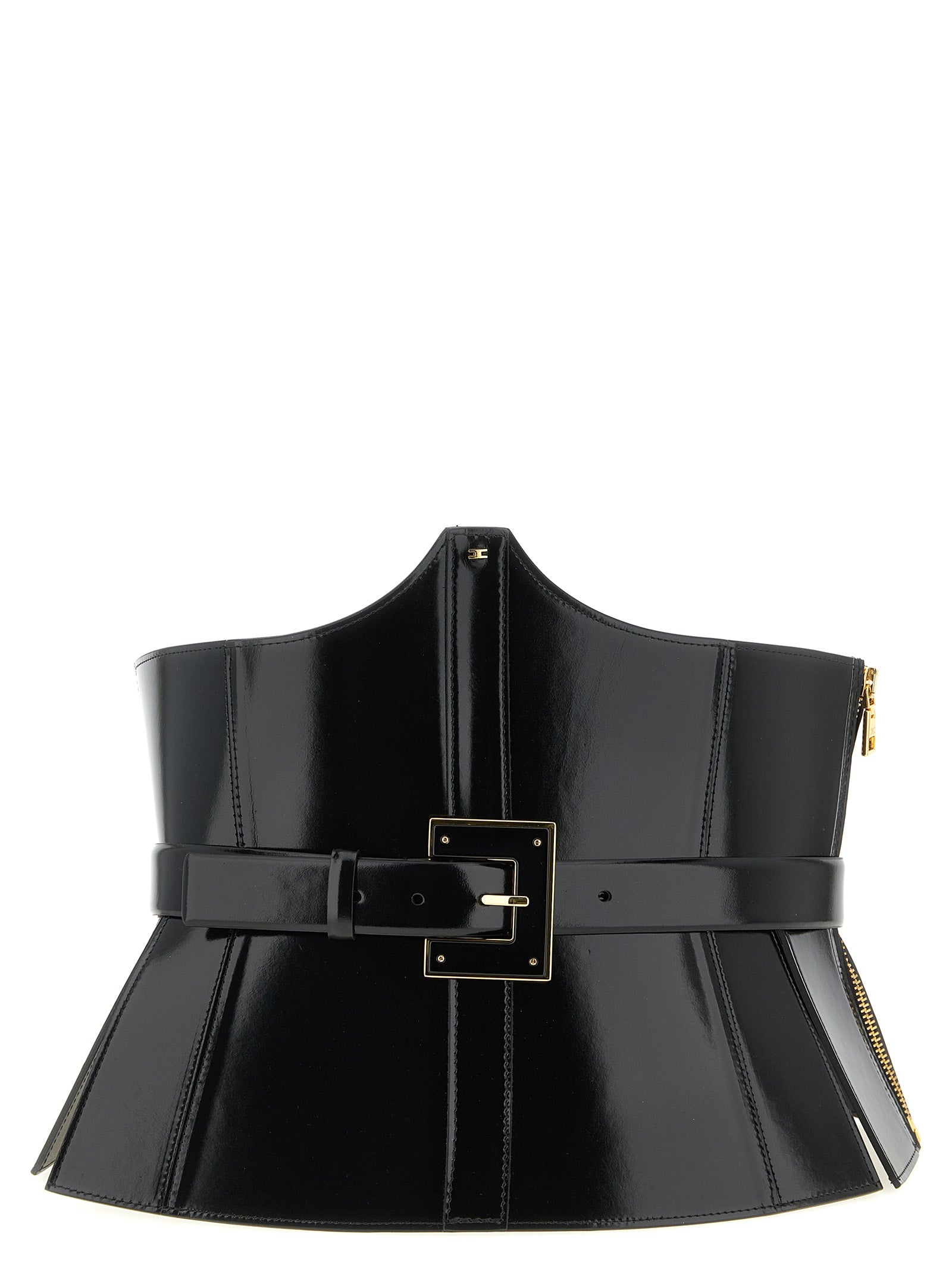 Elevate your style with the Elisabetta Franchi Black Leather High-Waist Belt, a sculptural masterpiece crafted from premium leather, designed to accentuate your silhouette with elegance and sophistication.