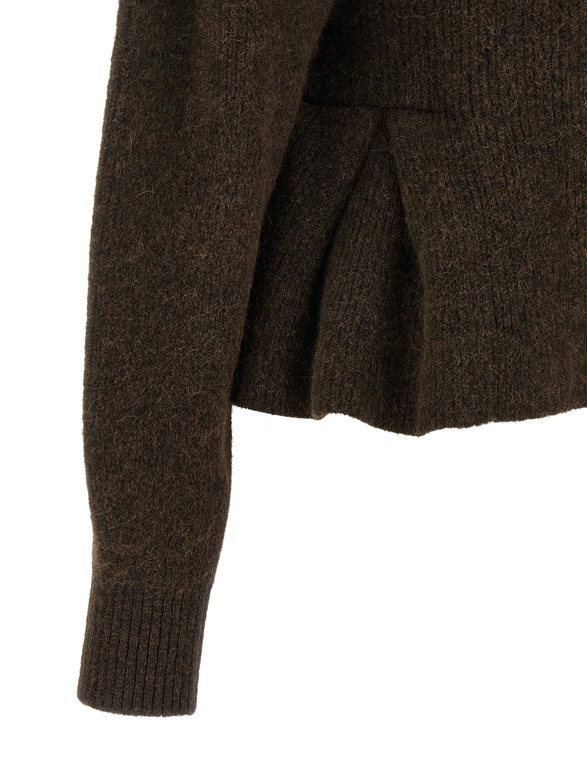 ROTATE BIRGER CHRISTENSEN Brown Wool Peplum Cardigan - Luxe Elegance