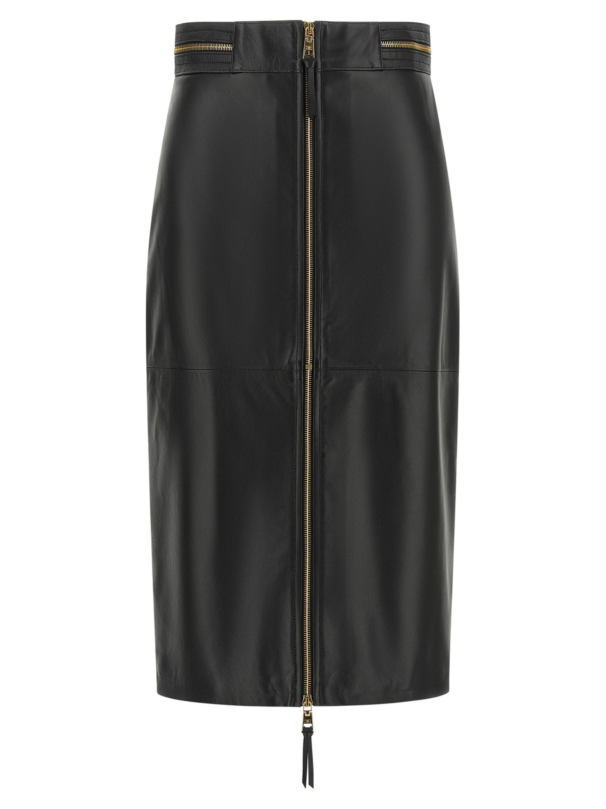 Elisabetta Franchi Black Lambskin Midi Skirt - Timeless Luxury