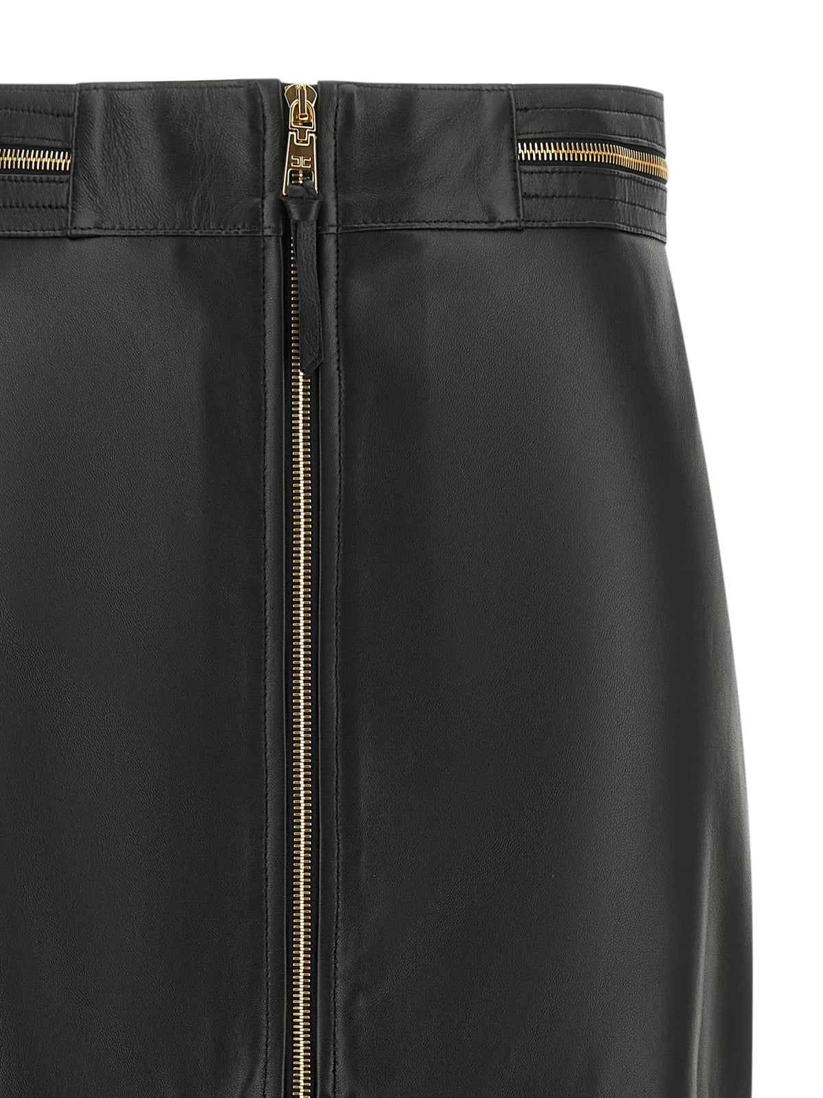 Elisabetta Franchi Black Lambskin Midi Skirt - Timeless Luxury
