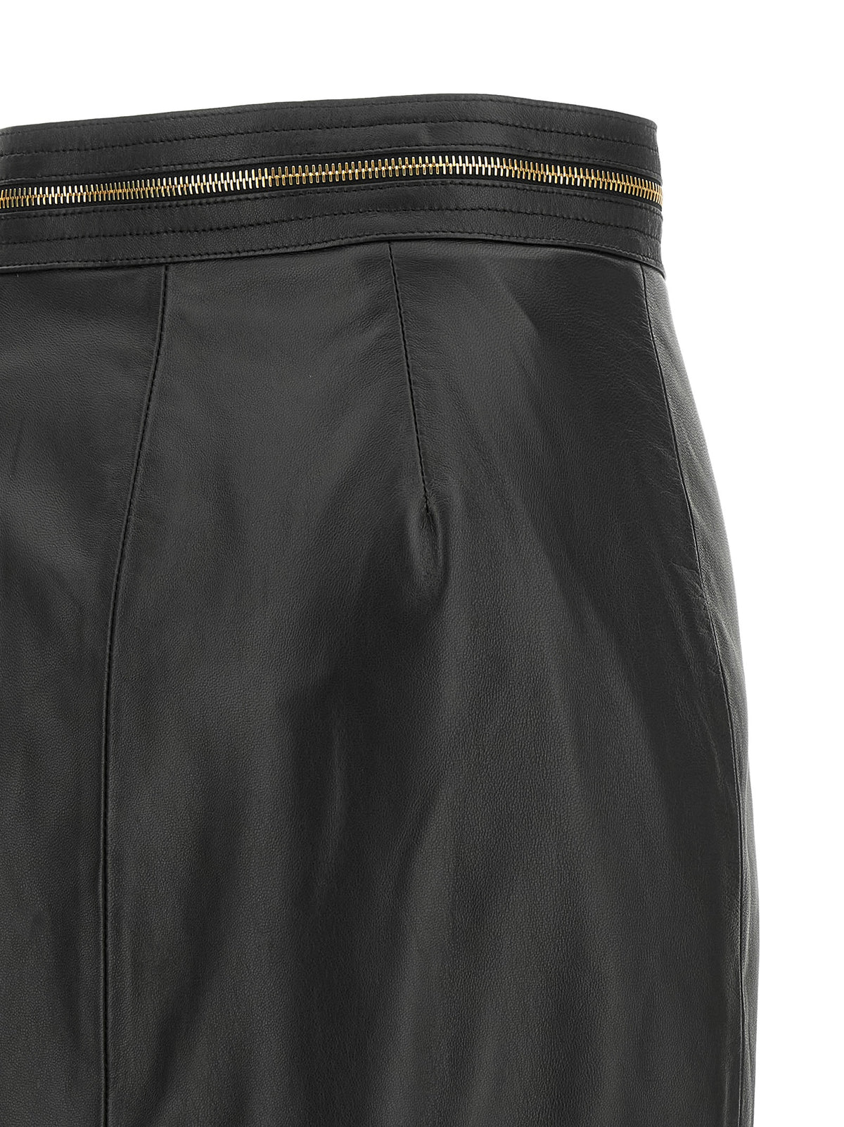 Elisabetta Franchi Black Lambskin Midi Skirt - Timeless Luxury