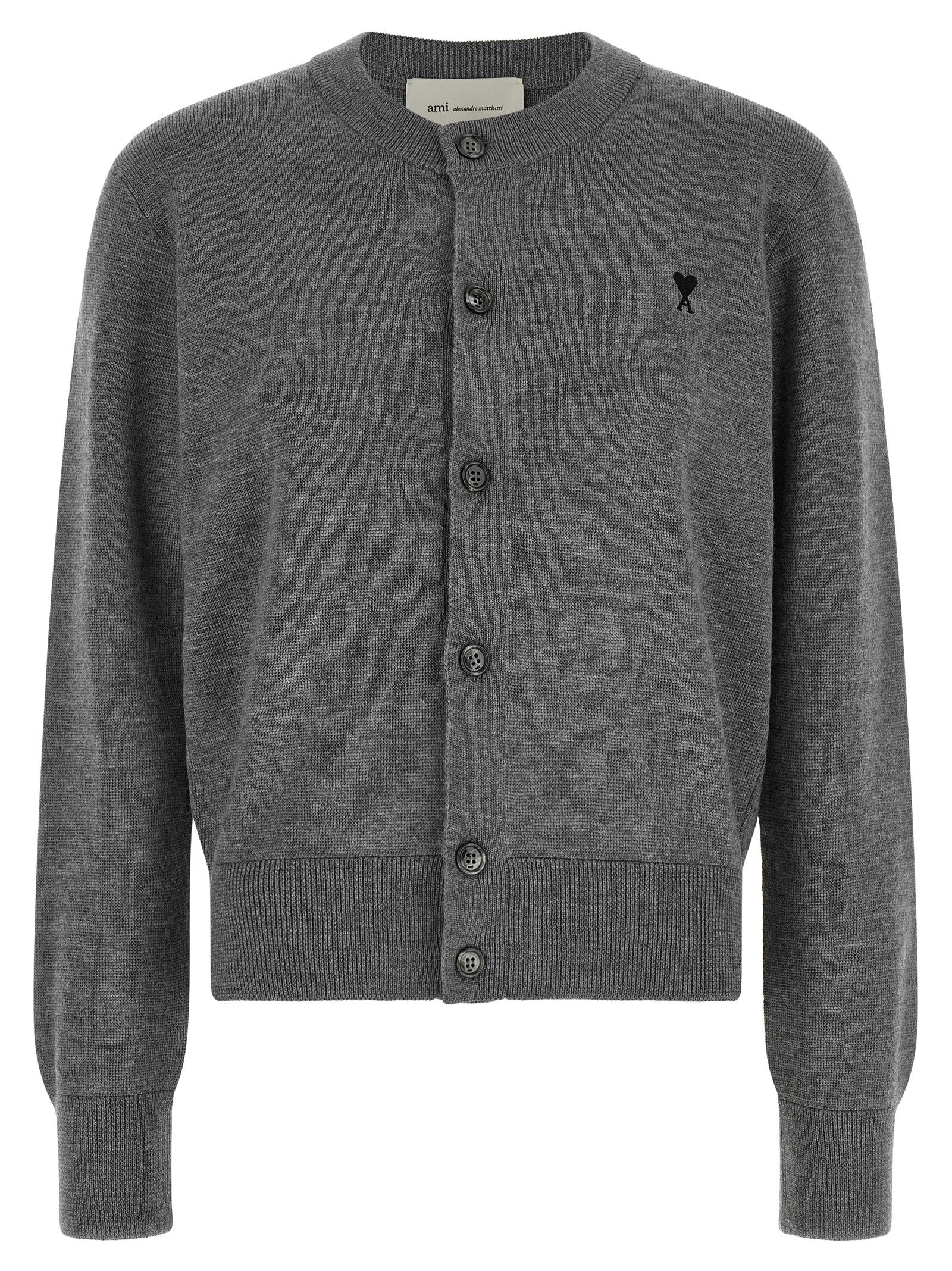 Indulge in the Ami Paris Gray Wool Cardigan, a masterpiece of 100% wool craftsmanship, embodying timeless elegance and refined sophistication for discerning tastes.