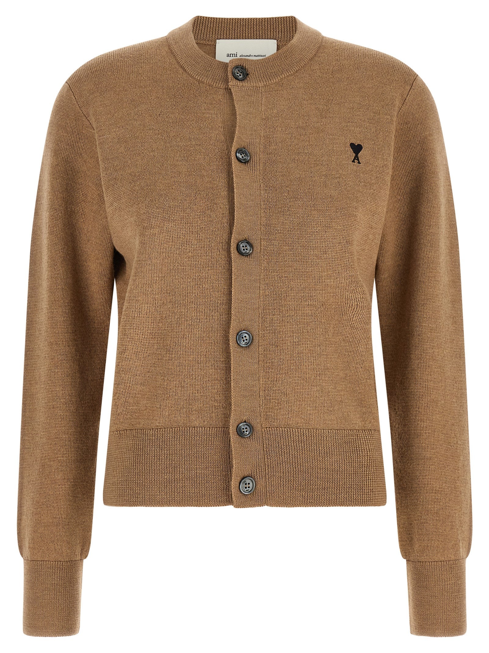 Indulge in the Ami Paris Beige Wool Cardigan, a masterpiece of 100% pure wool, exuding sophistication and timeless elegance for the discerning individual.