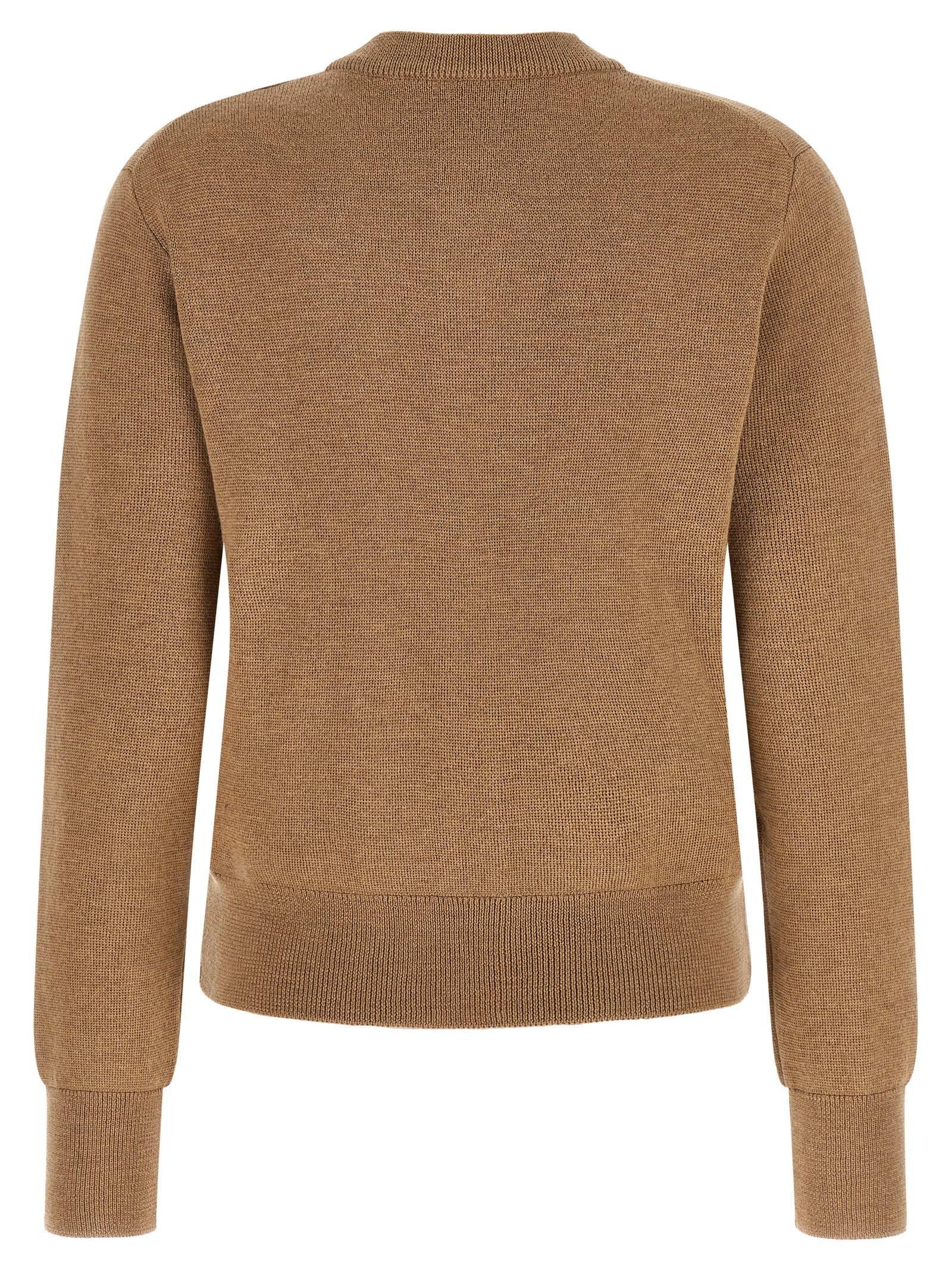 Indulge in the Ami Paris Beige Wool Cardigan, a masterpiece of 100% wool craftsmanship, embodying timeless elegance and Parisian chic for the discerning wardrobe.